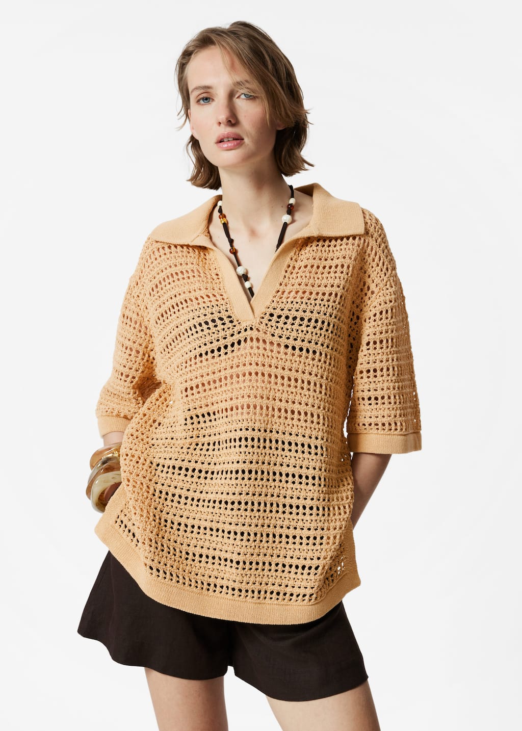 Pointelle-Knit Polo Shirt - Yellow - Lookbook