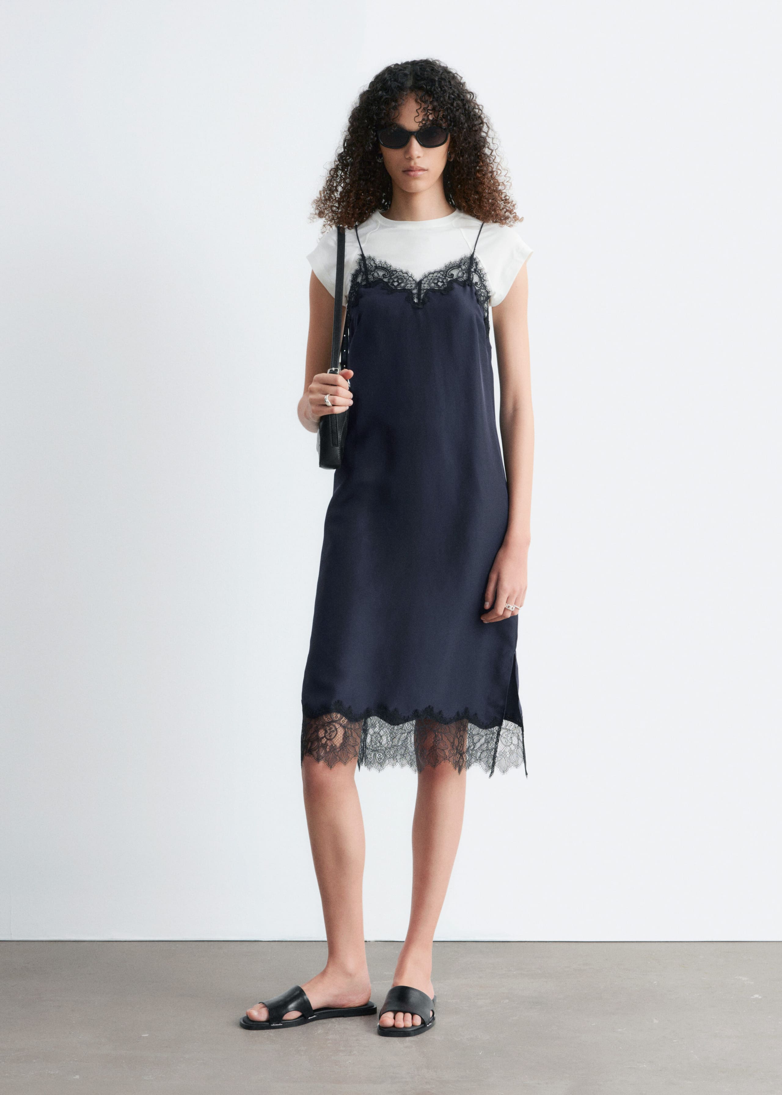 Silk Slip Midi Dress - Black - Lookbook