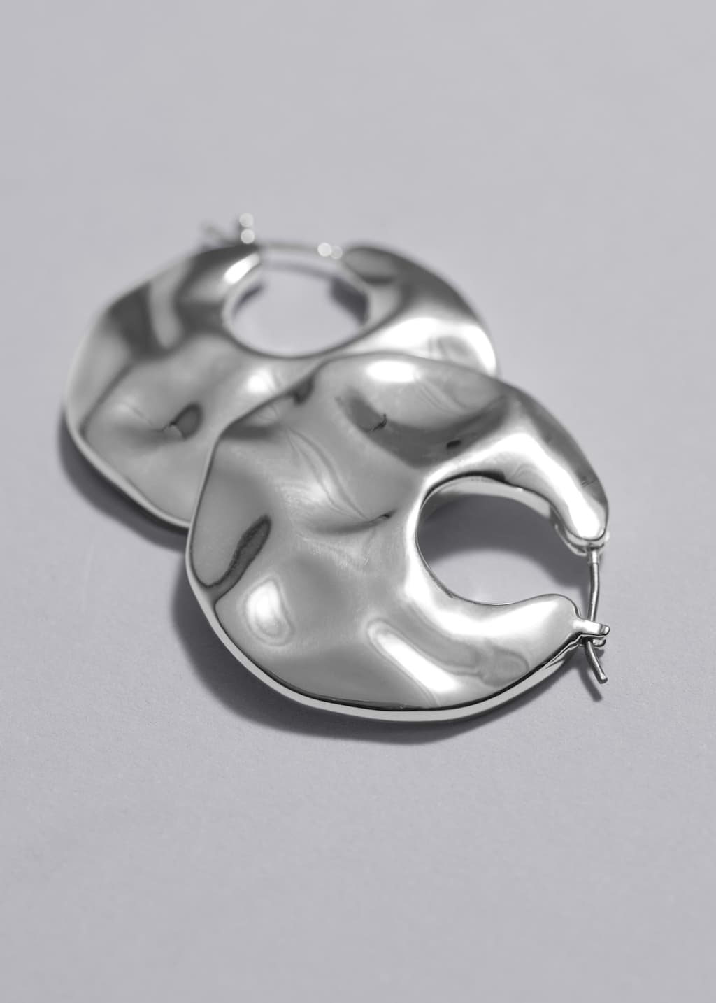 Organic Shaped Sculptural Hoops - Silver - Still Life