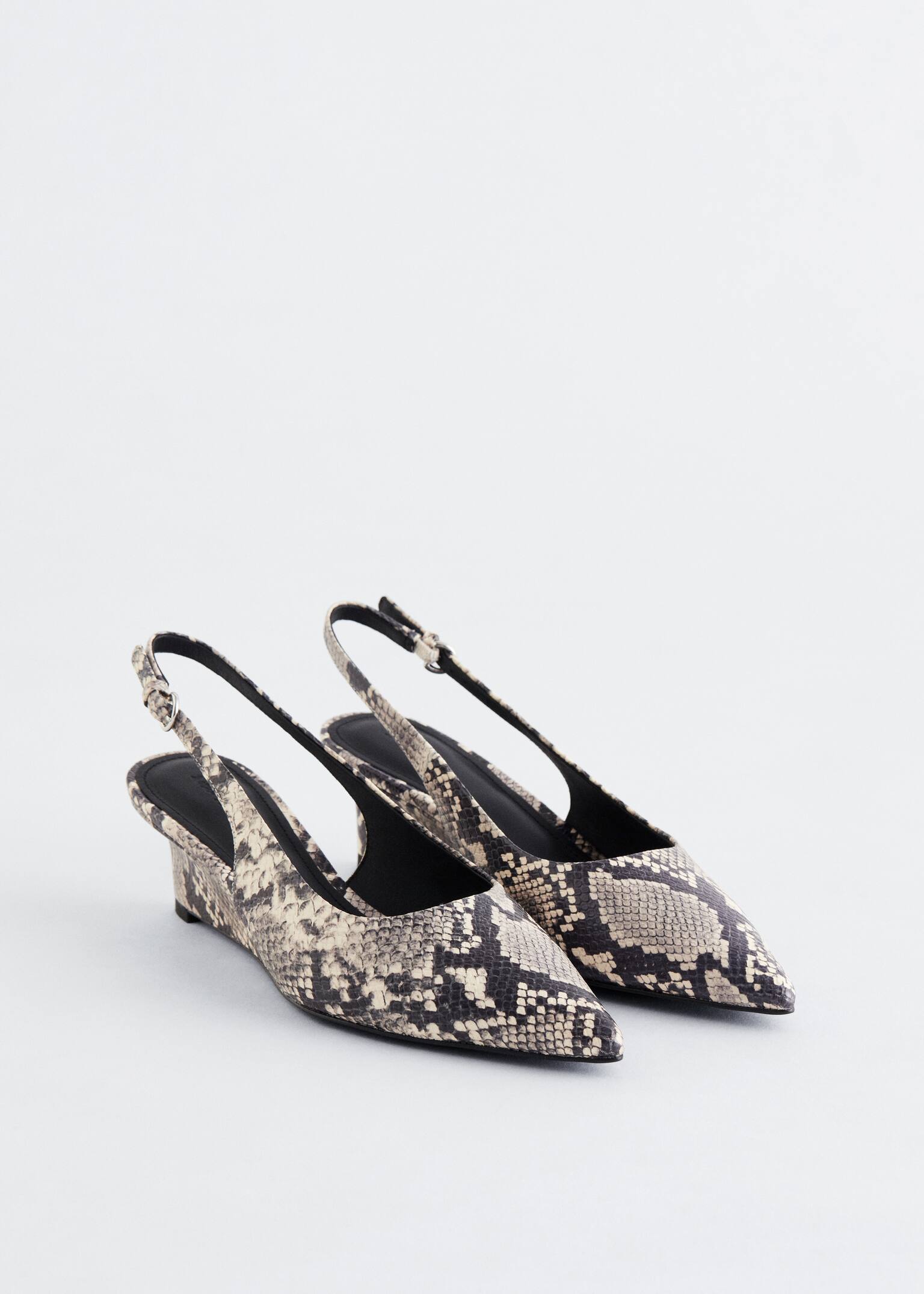 Zapatos de tacón de cuña de piel con tira trasera - Serpiente gris/Negro - 5