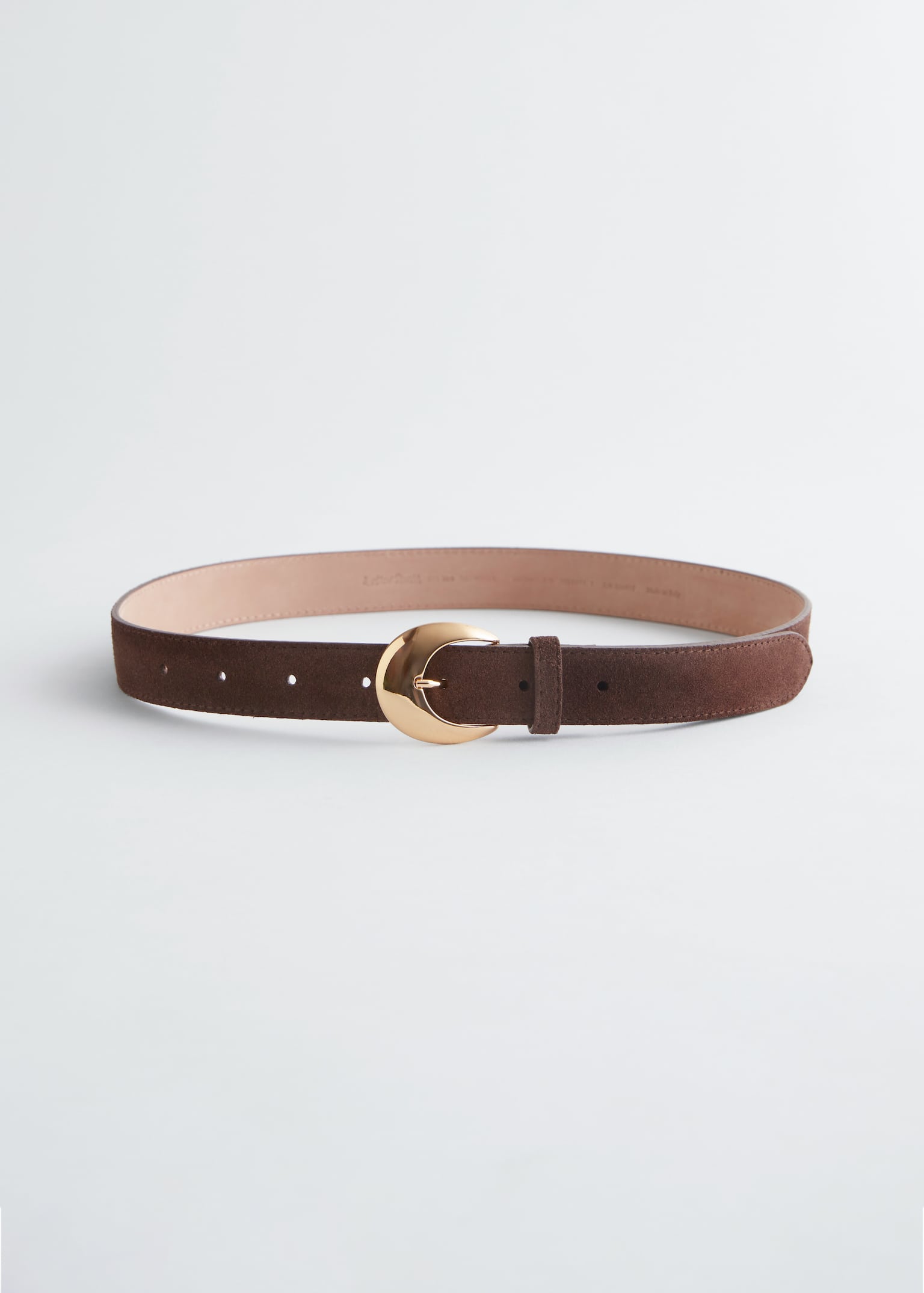 Crescent-Buckle Leather Belt - Dark Brown Suede