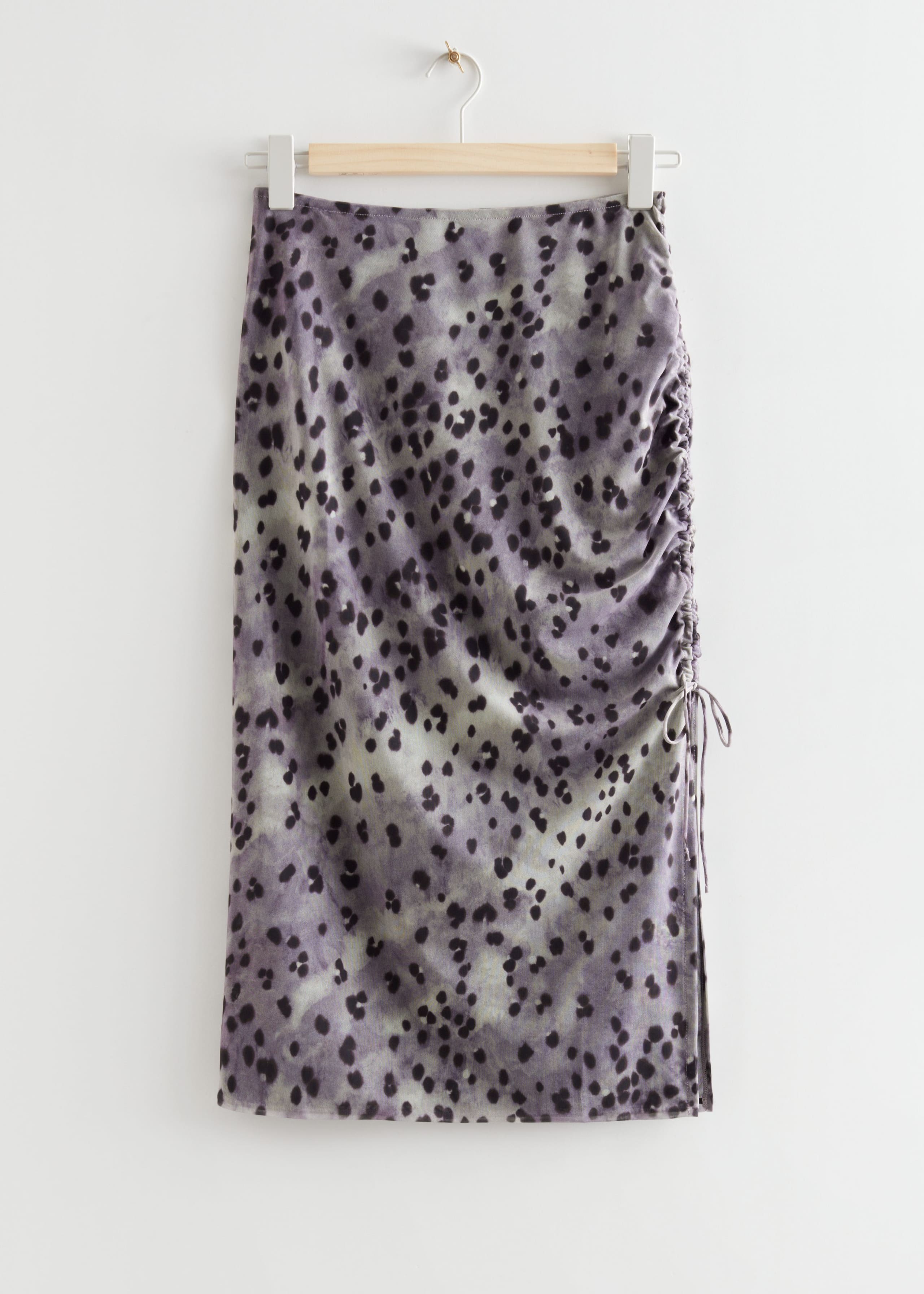 Printed Drawstring Midi Skirt - Grey Print - Still Life