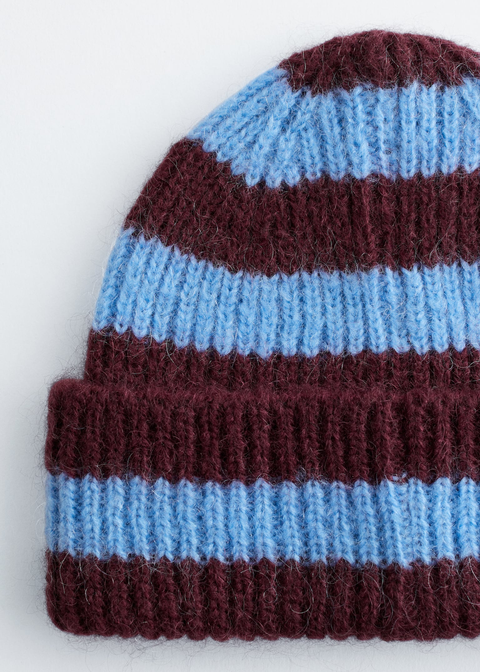 Wool Blend Beanie - Burgundy/Blue Striped/Red/Burgundy - 2