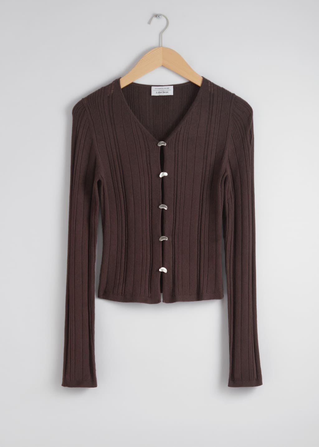 Buttoned Rib-Knit Cardigan - Dark Brown - Still Life