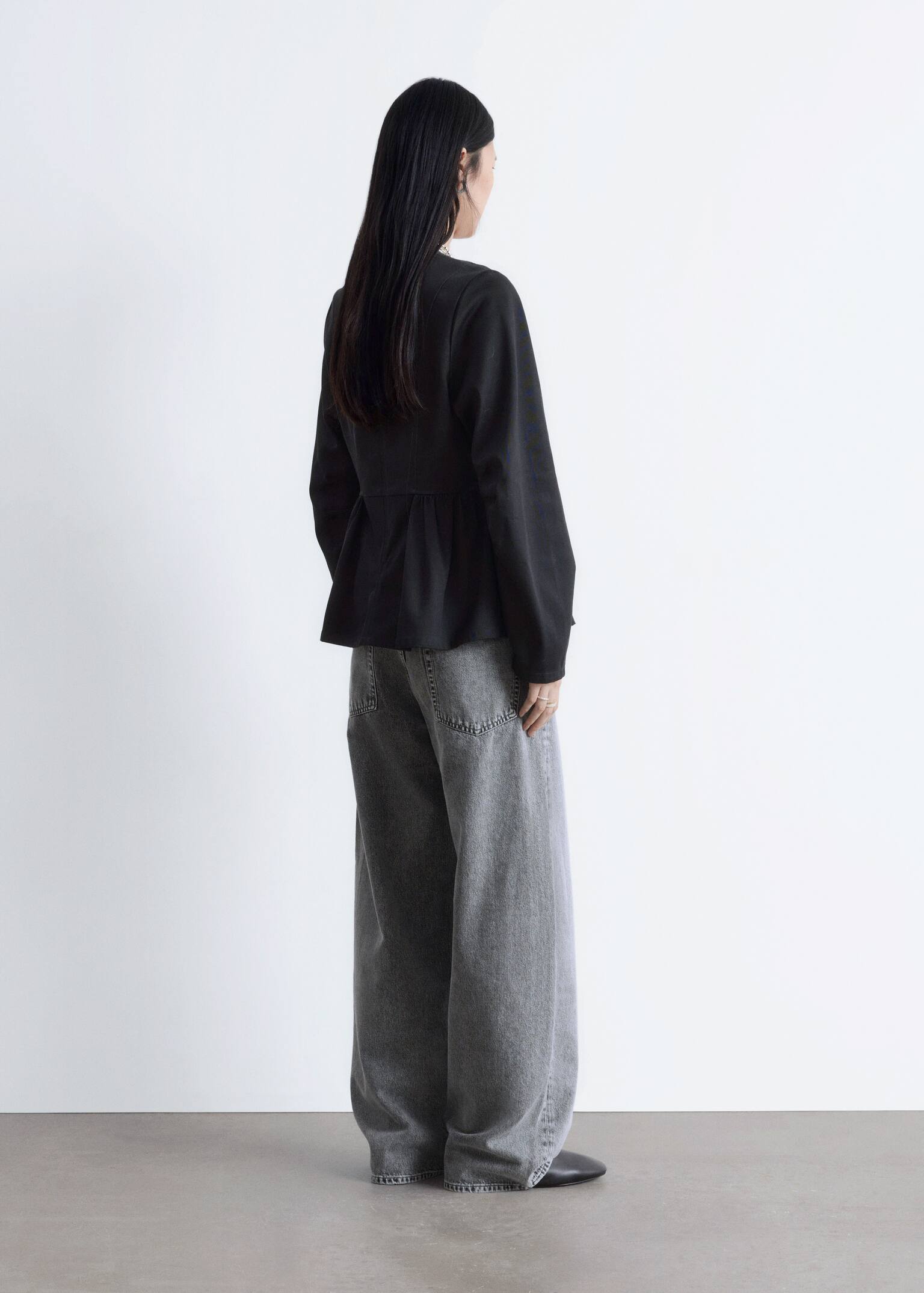 Peplumtopp i bomull - Svart/Crèmevit - 4