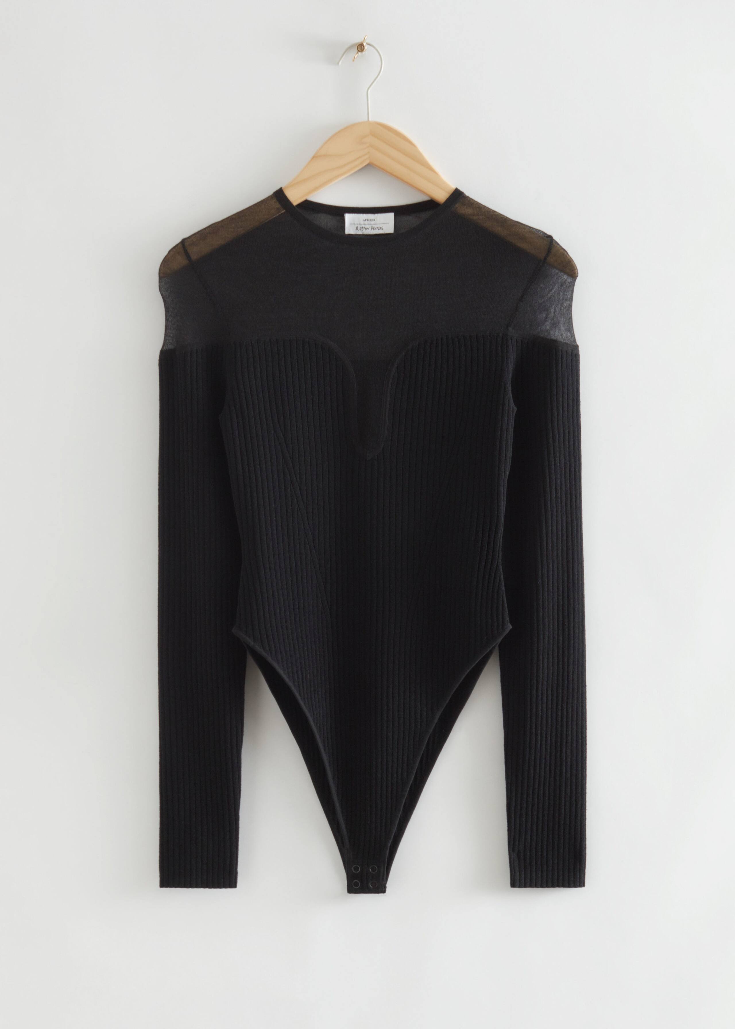 FittedSheerRibbedBodysuit - Black - Natura morta