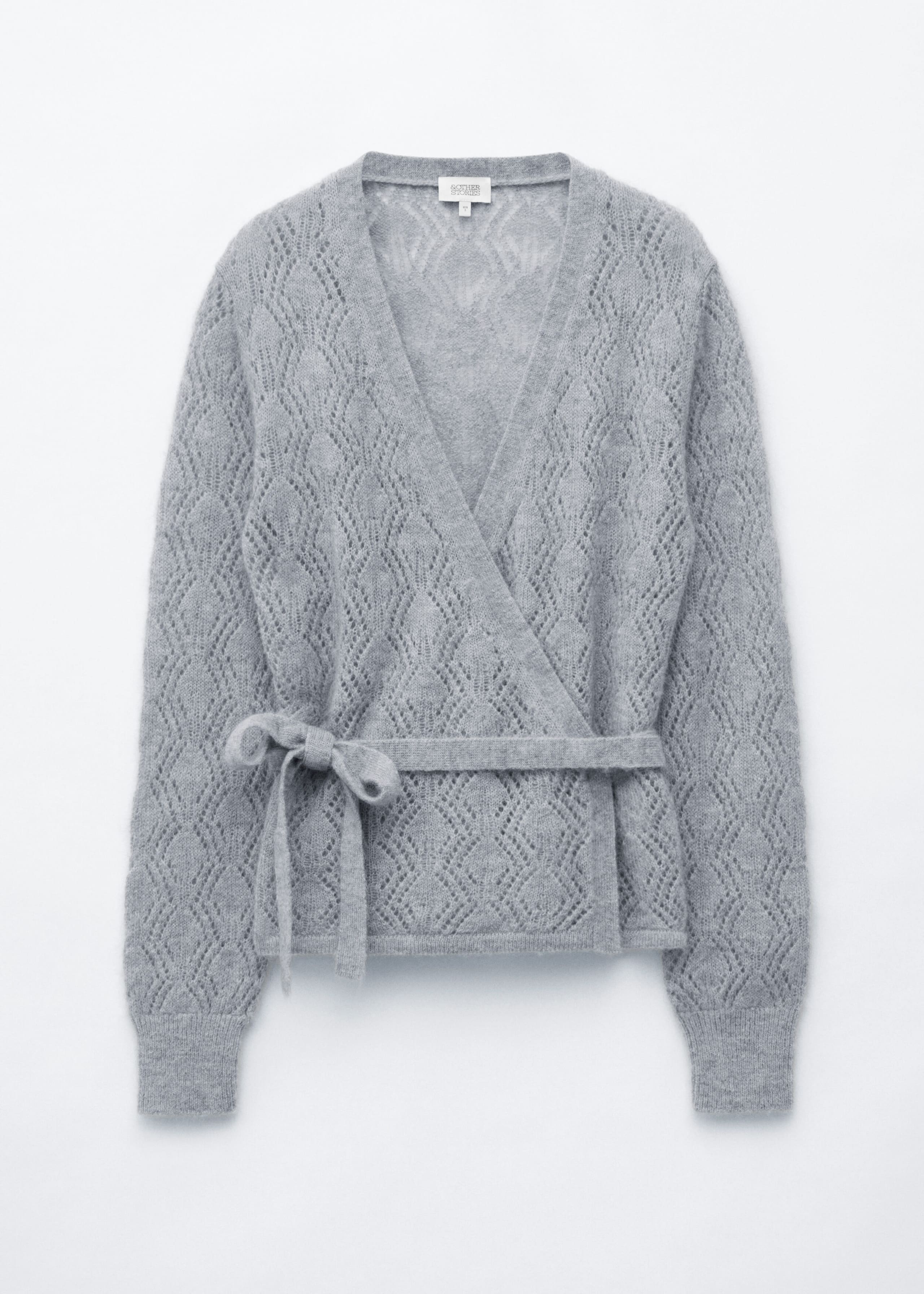 Mohair-Blend Pointelle Cardigan – Grå – stilleben