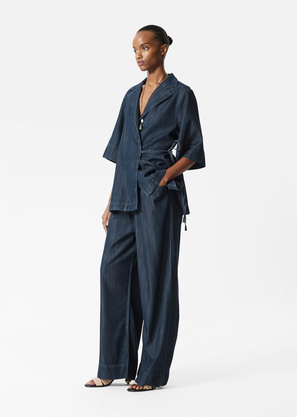 Image of Wide-Leg Drawstring Jeans