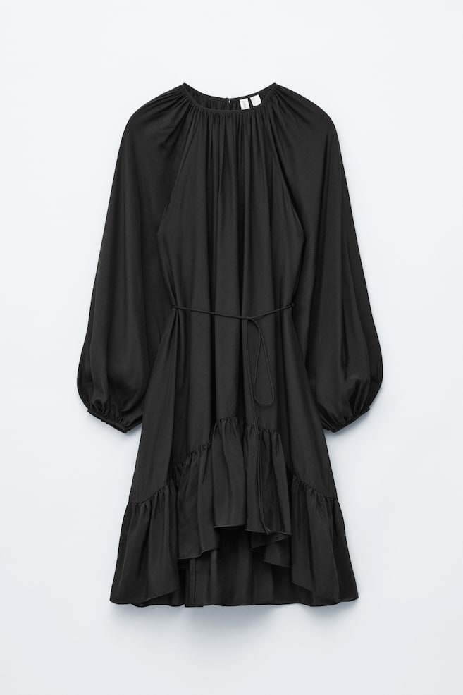 Robe courte volantée à manches bouffantes - Noir/Dark Red - 1