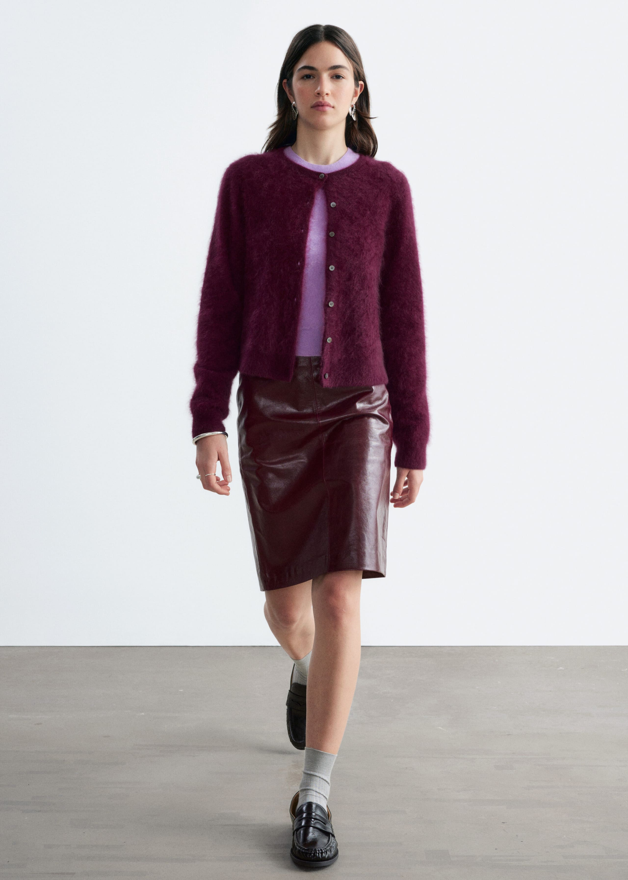 Brushed Cashmere Cardigan - Dark Red - Still Life