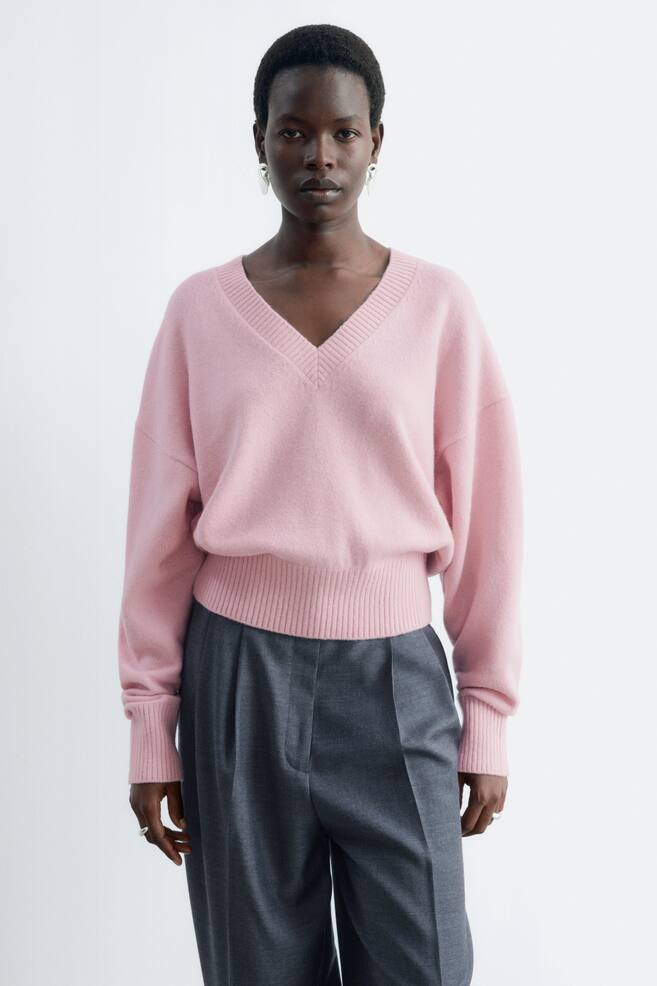 Wool-Cotton V-Neck Jumper - Pink/Dark Mole/Dark Red/Grey/Black - 1