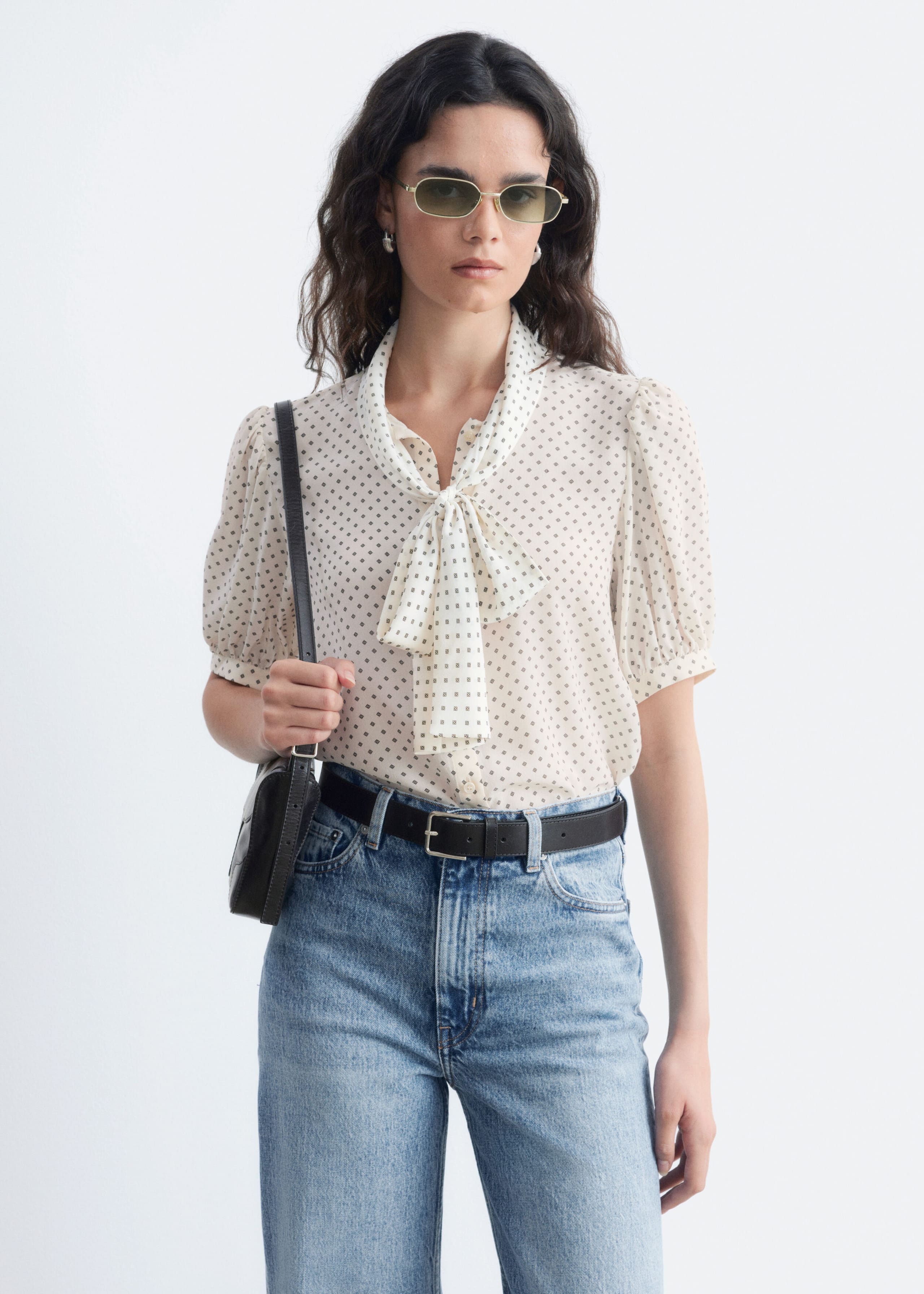 Printed Tie-Neck Silk Blouse - White/Pattern - Still Life