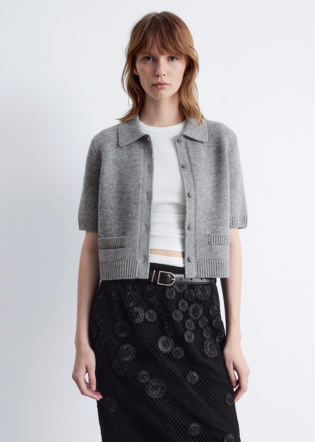Image of Short-Sleeve Merino-Blend Cardigan