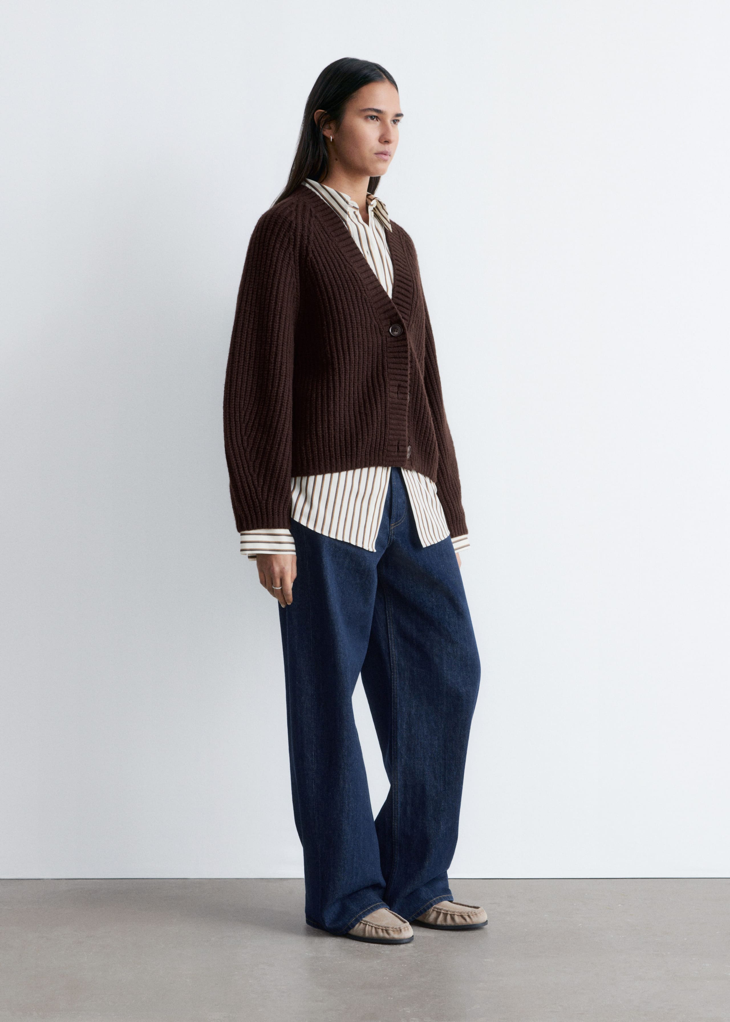 Chunky Rib-Knit Cardigan - Blue Melange - Lookbook