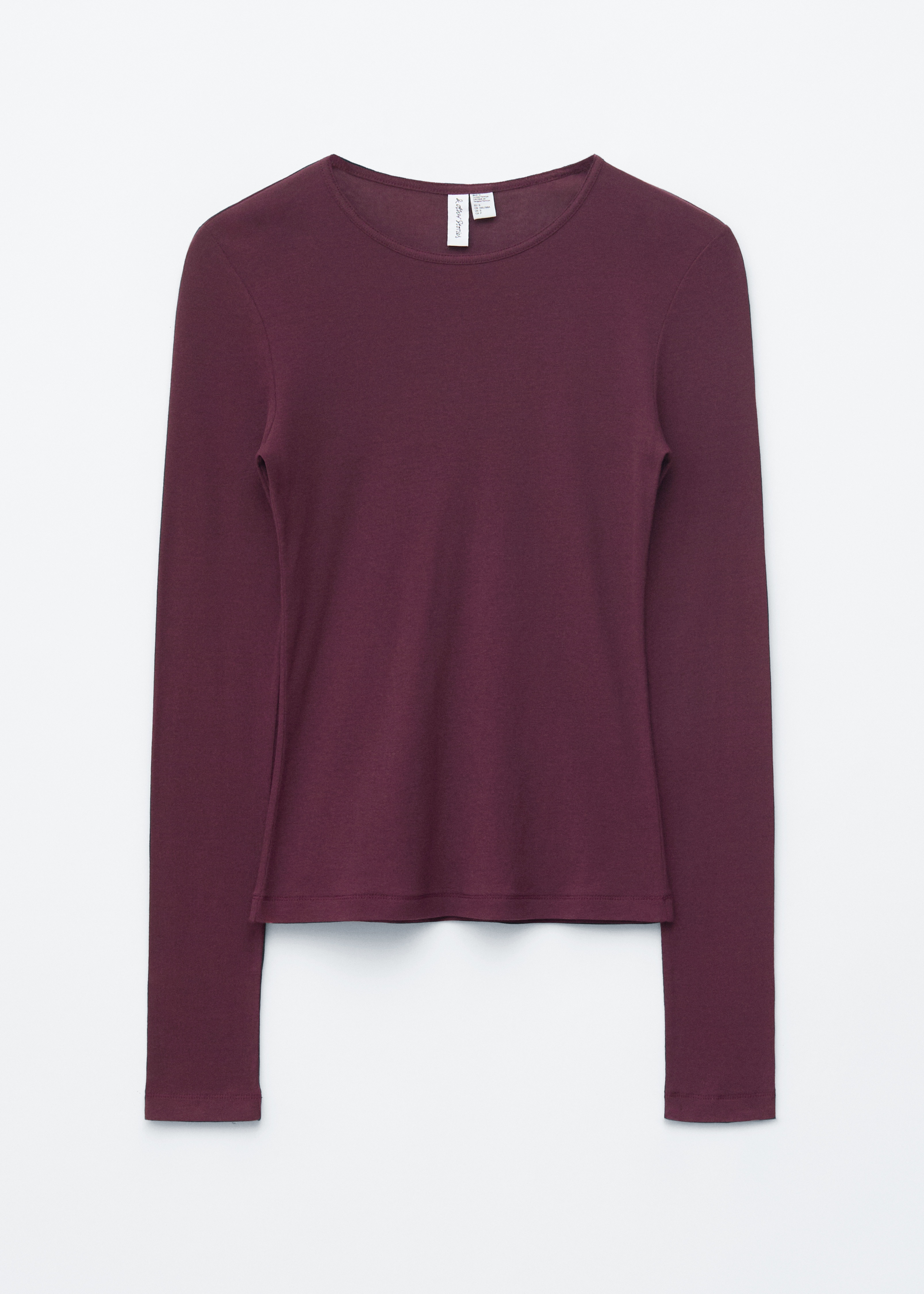 Blusa de algodão de manga comprida - Cor de vinho/Branco