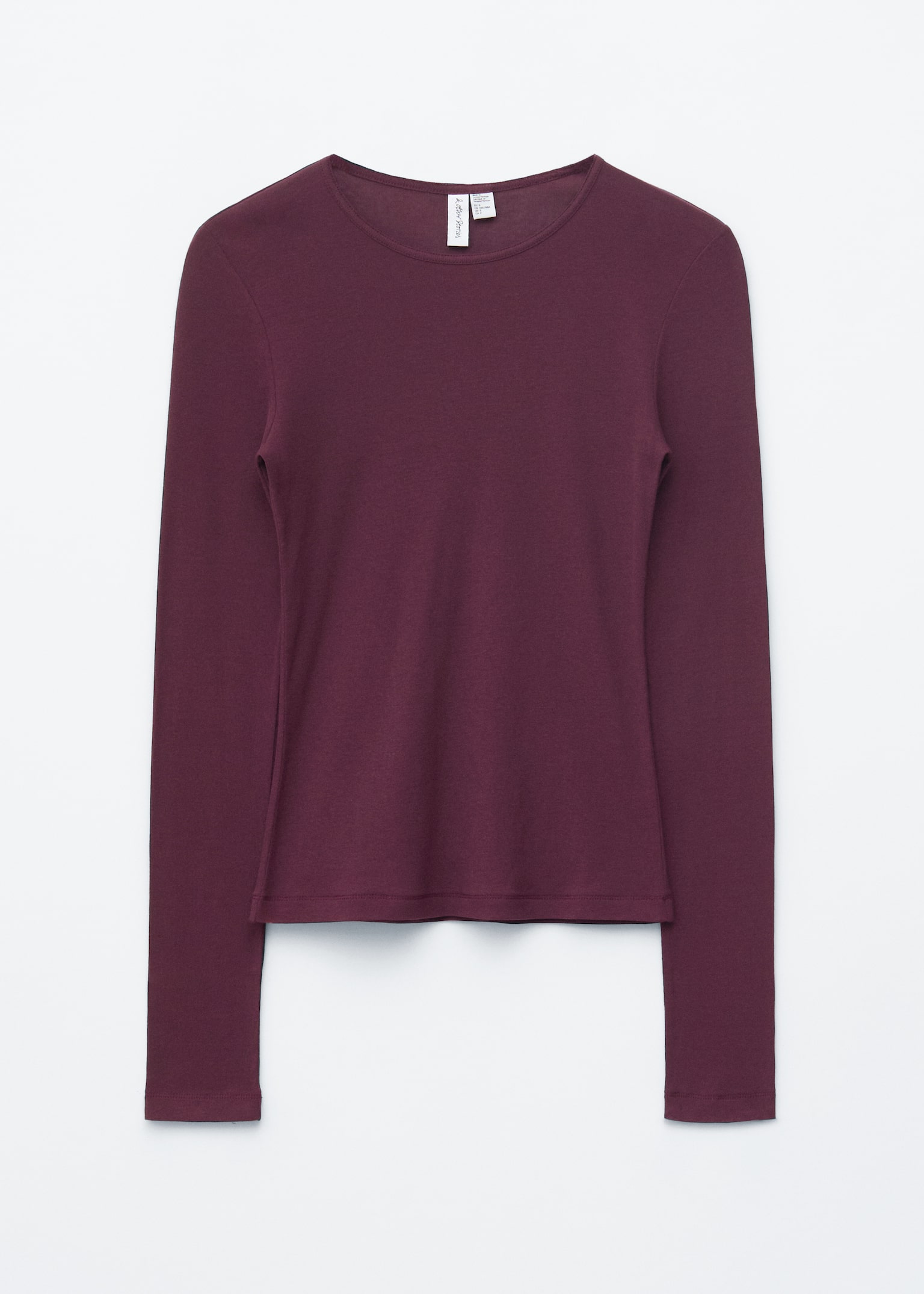 Long-Sleeve Cotton Top - Burgundy/White - 2