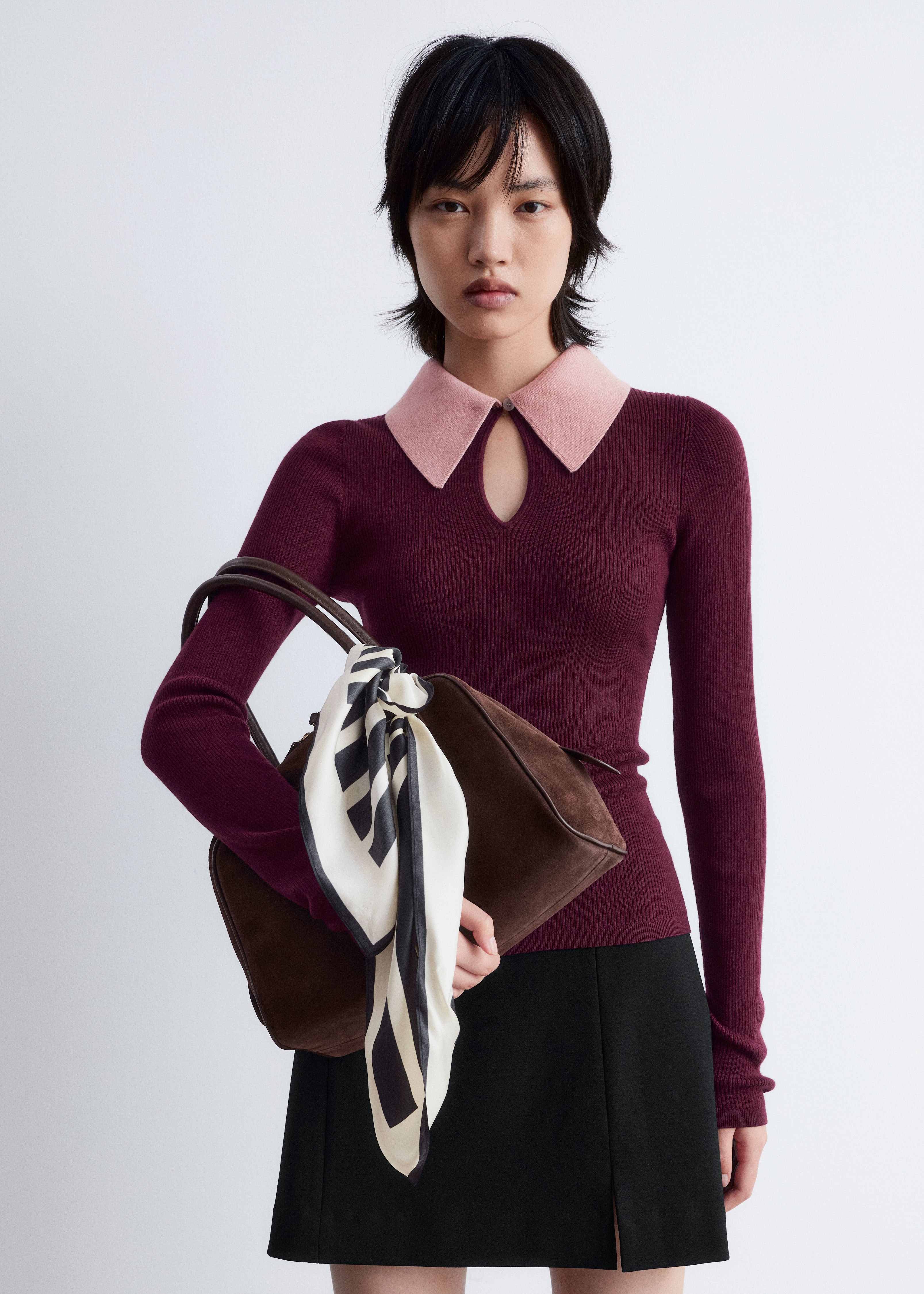 Keyhole Collar Top - Dark Red/Pink/Light Purple/Grey/Brown