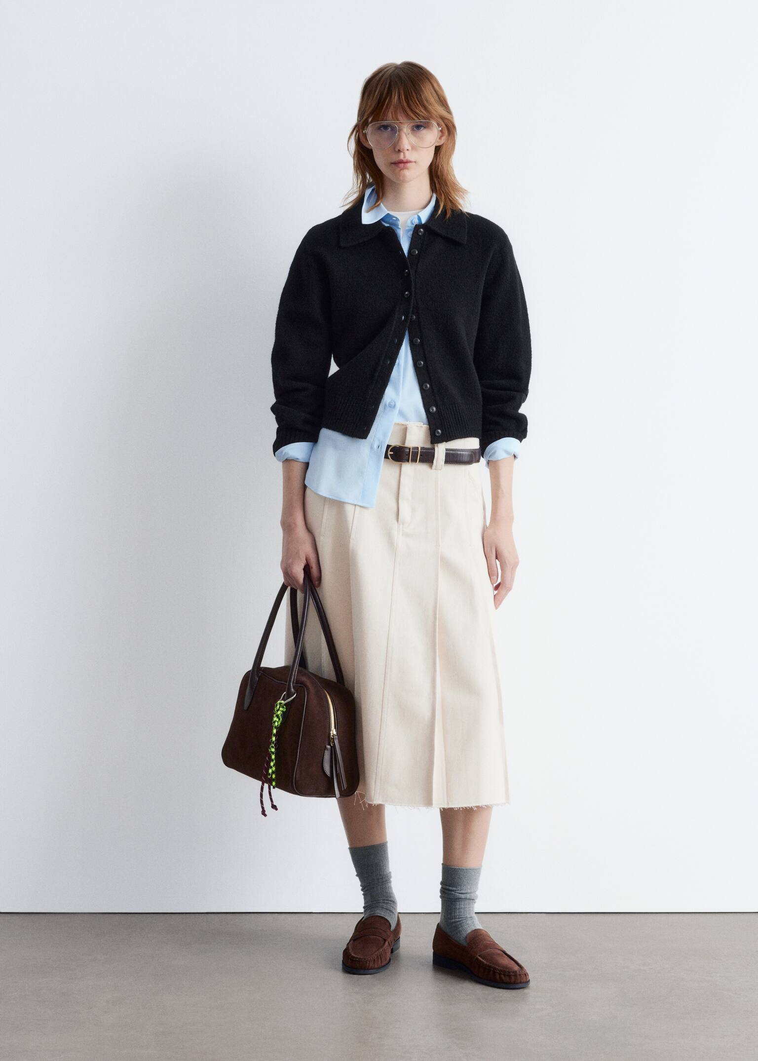 Pletený kardigan s golierom - Čierna/biela/Krtko/Prašná modrá - 6