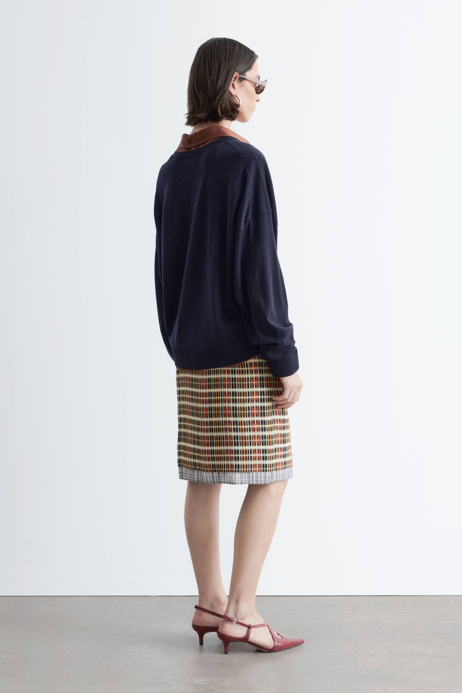 Wollpullover mit V-Ausschnitt - Dunkelblau/Helltürkis meliert/Khaki - 8