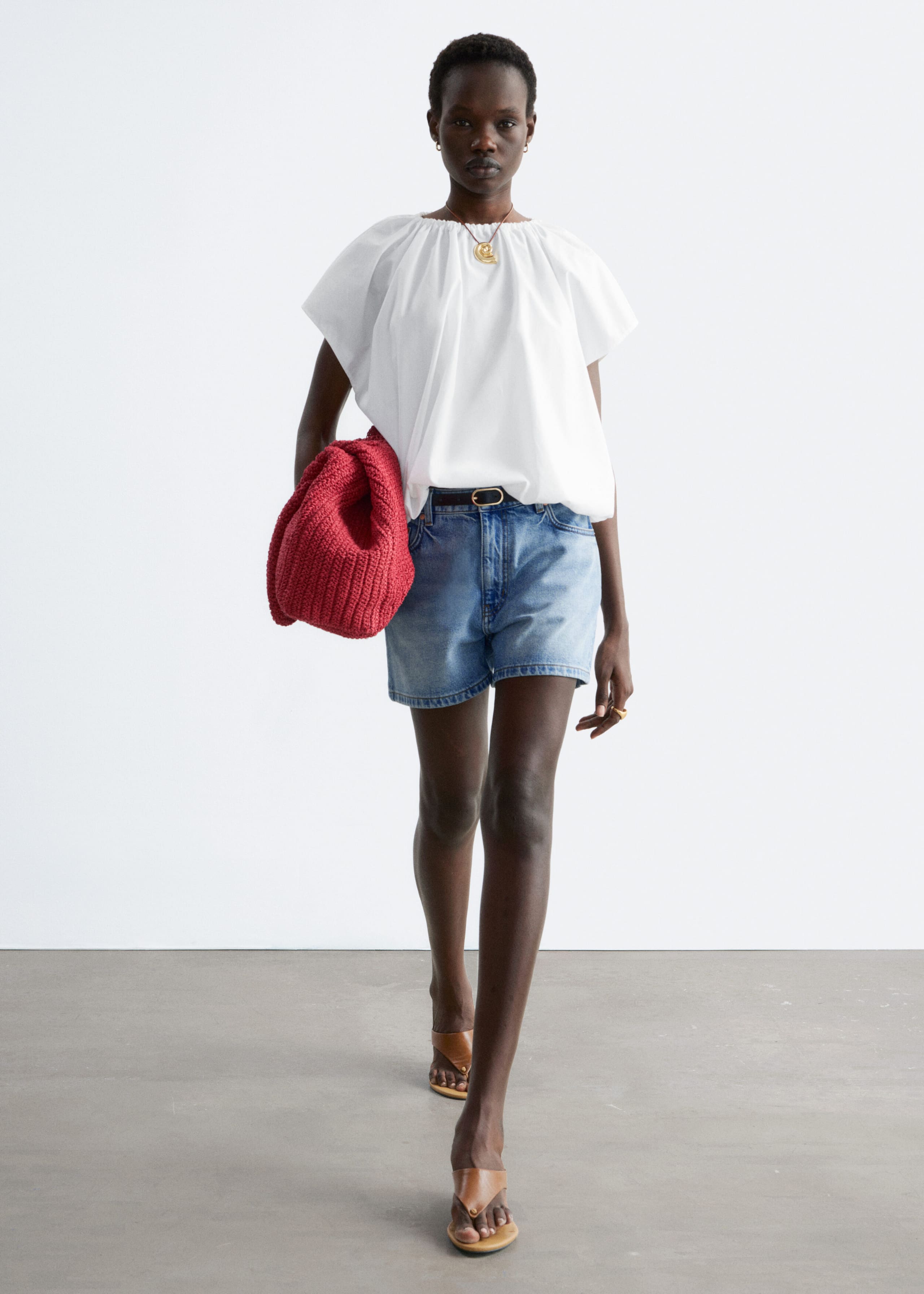 Image of Gathered Cotton Blouse