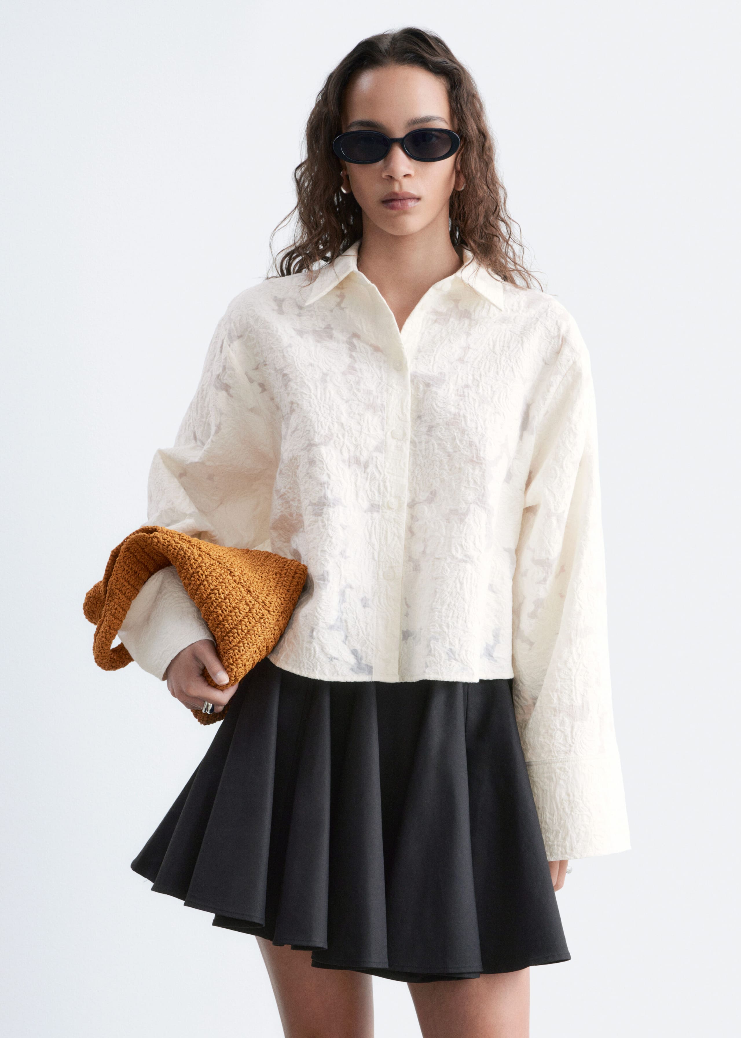 Ruimvallende jacquardblouse - Wit - Stilleven