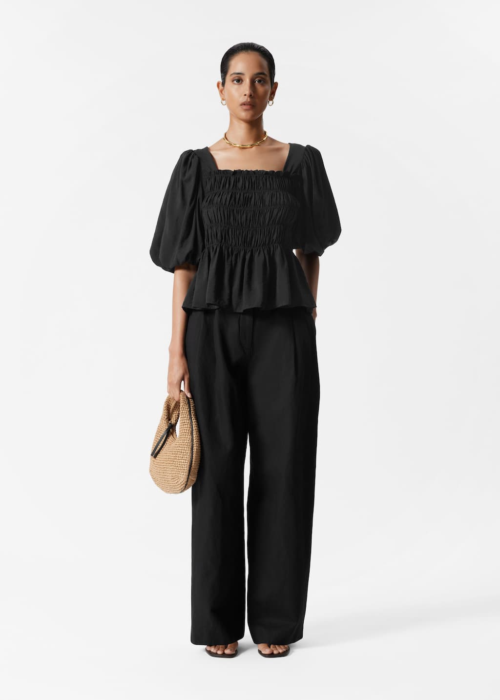 Image of Smocked Puff-Sleeve Blouse