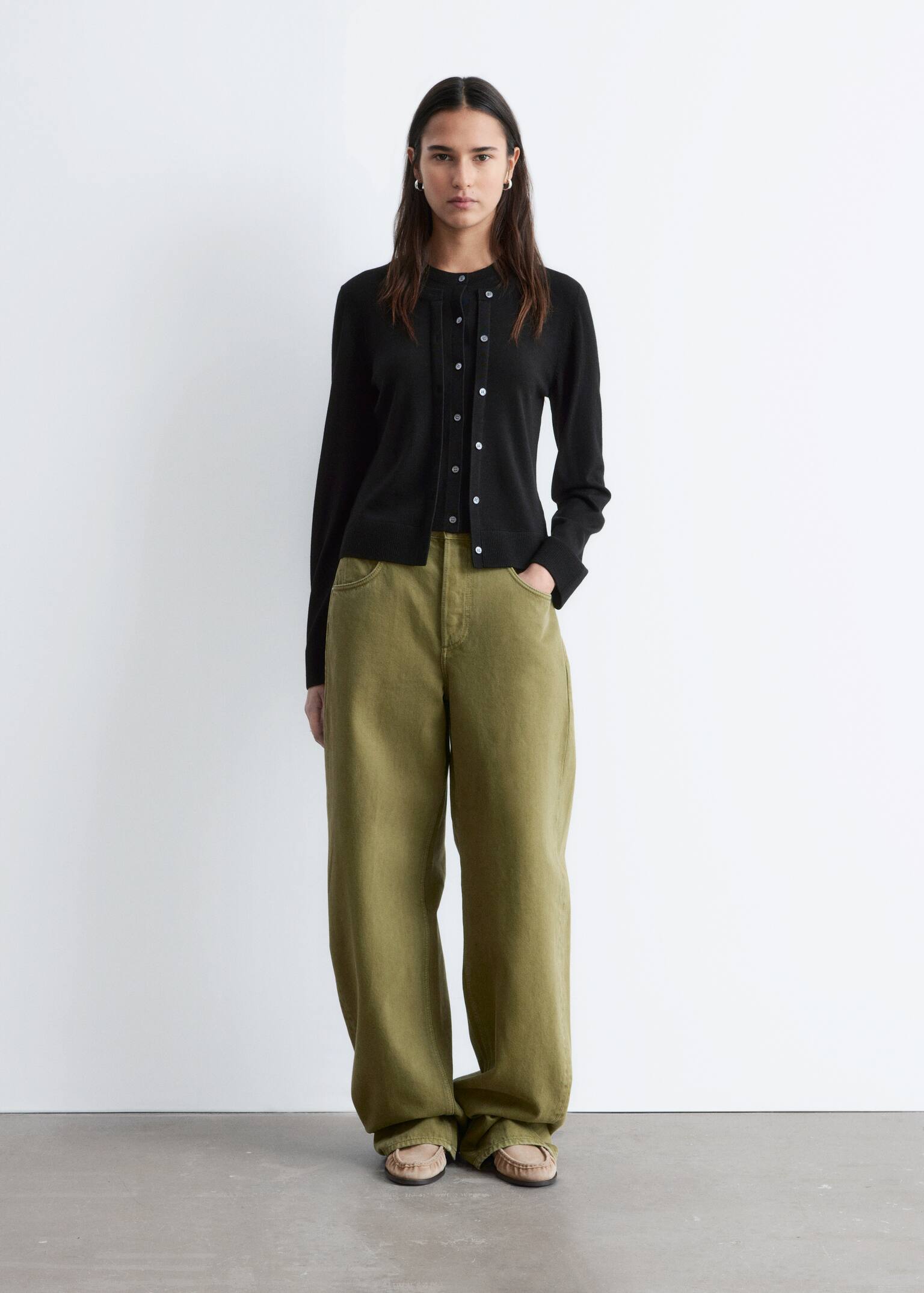 קרדיגן צמר דו-שכבתי - שחור - 6