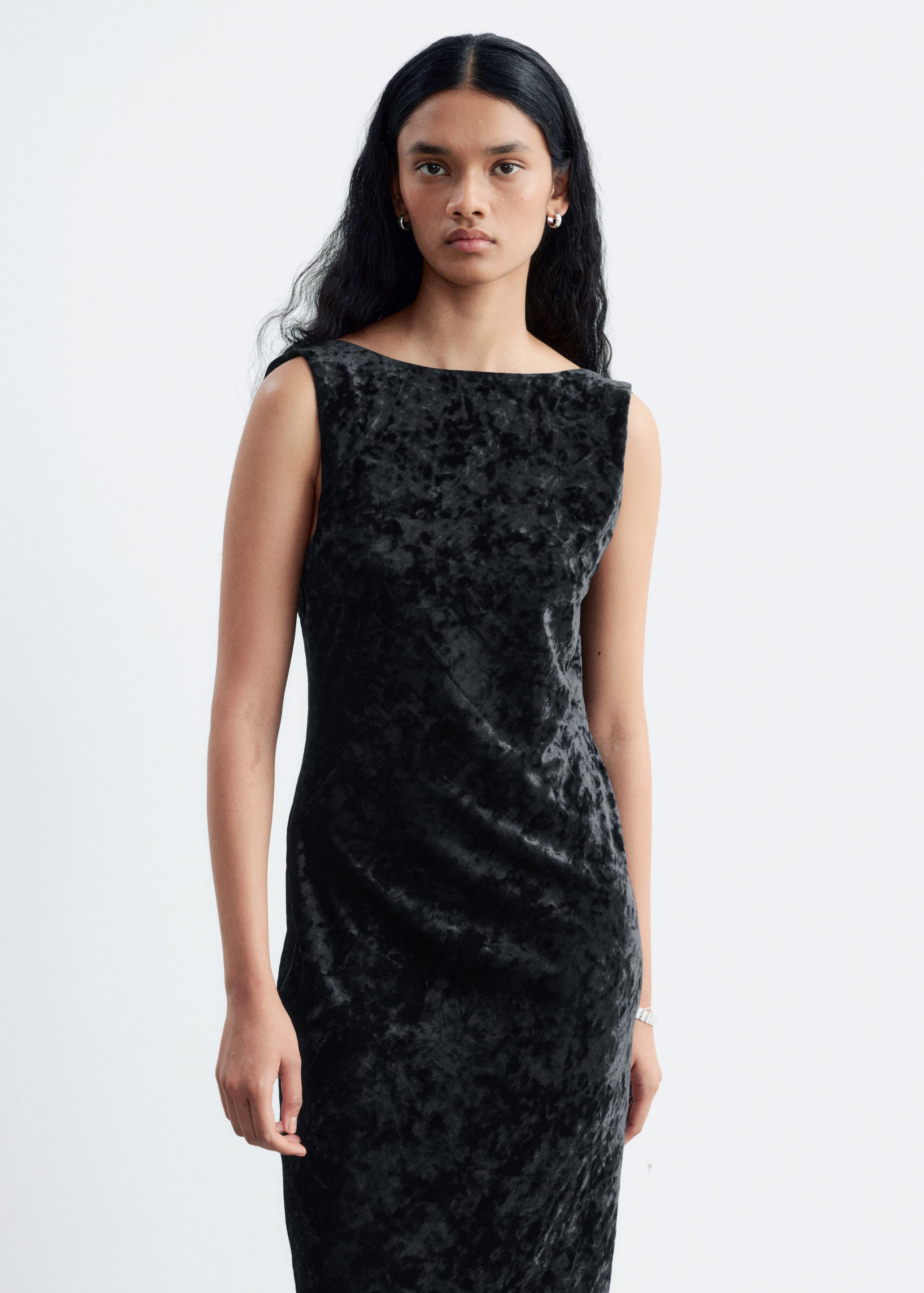 Bias-Cut Velvet Dress Black