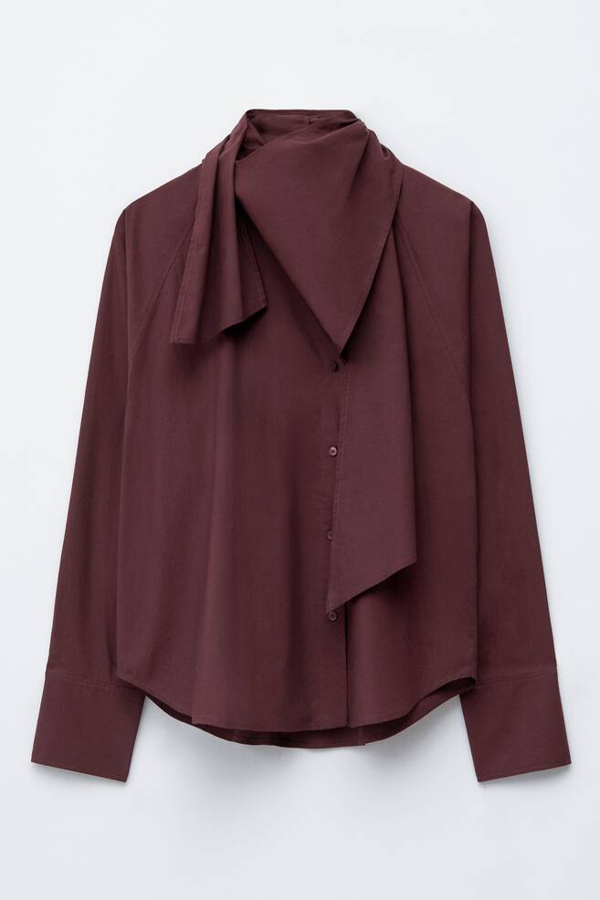 Chemise avec foulard - Rouge foncé/Rayures beiges - 1