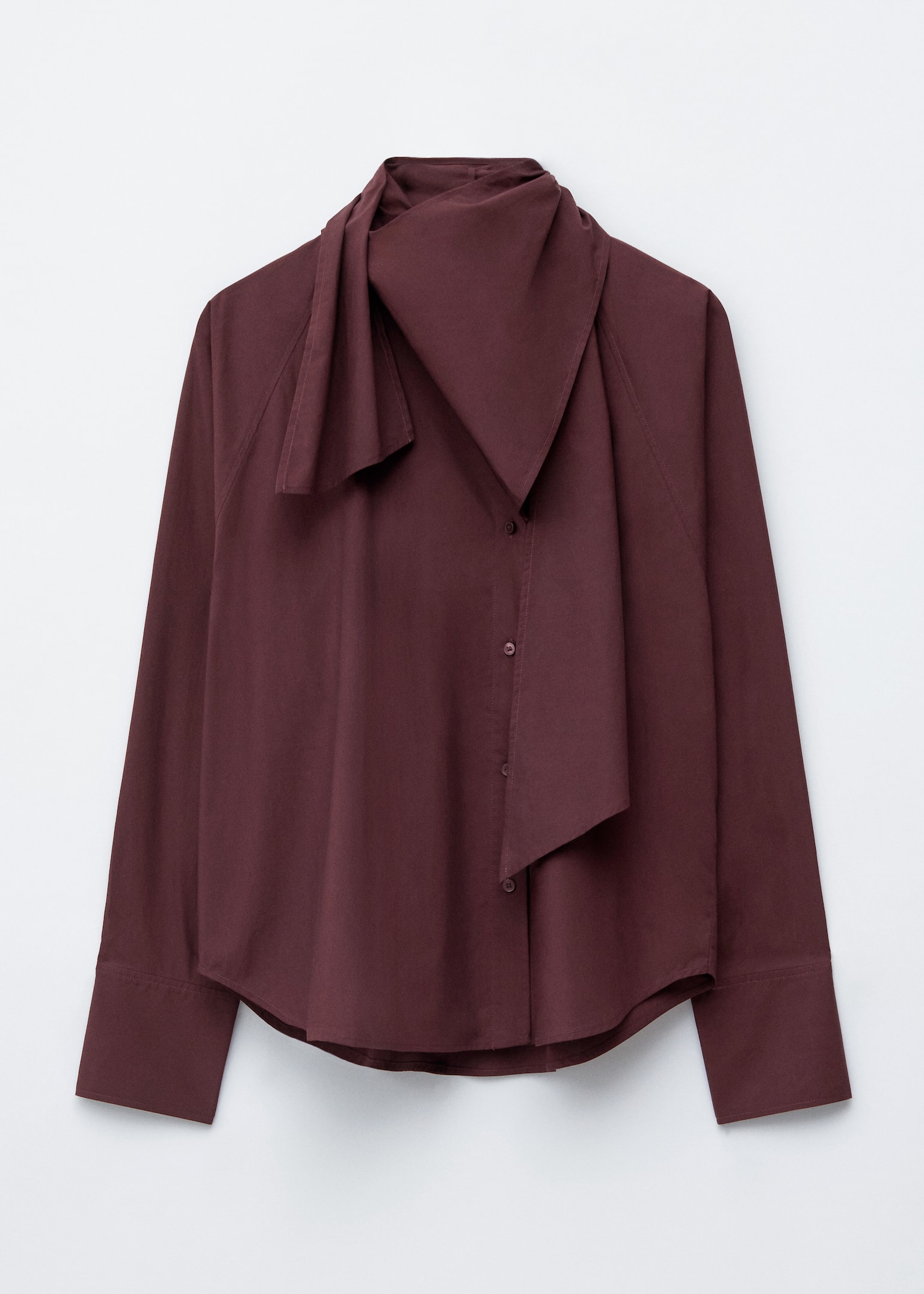 Scarf-Detail Shirt - Dark Red/Beige Stripes - 2