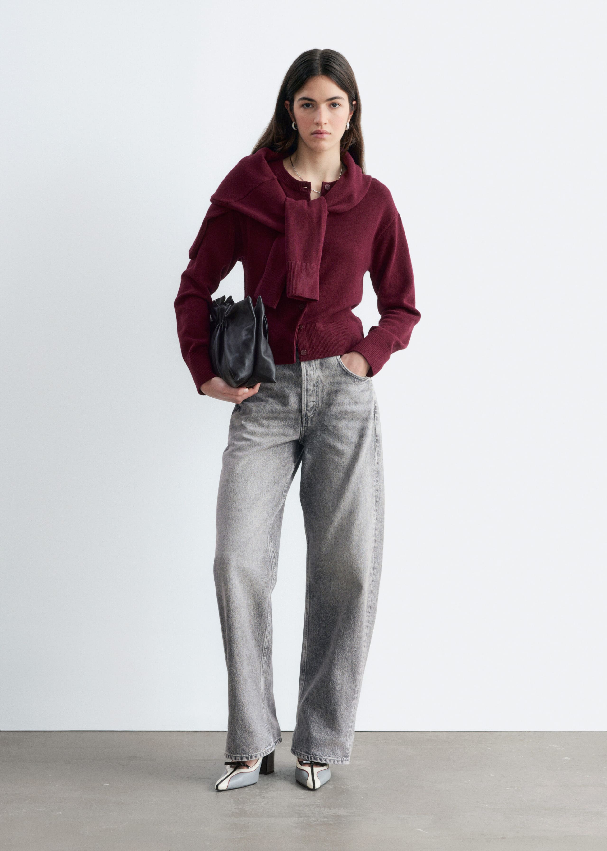 Thin-Knit Cardigan - Dark Red - Lookbook