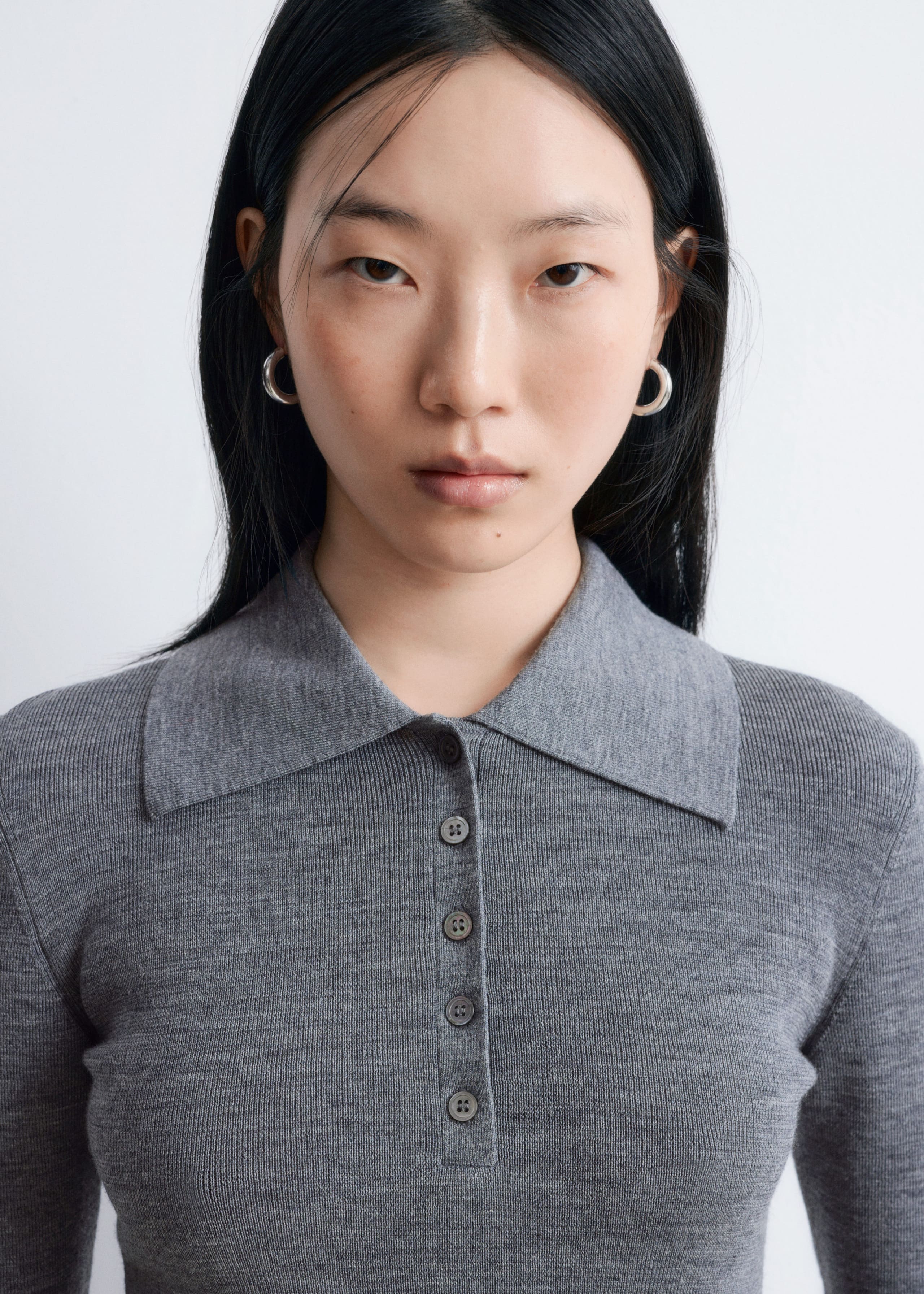 Image of Rib-Knit Merino Wool Polo Top