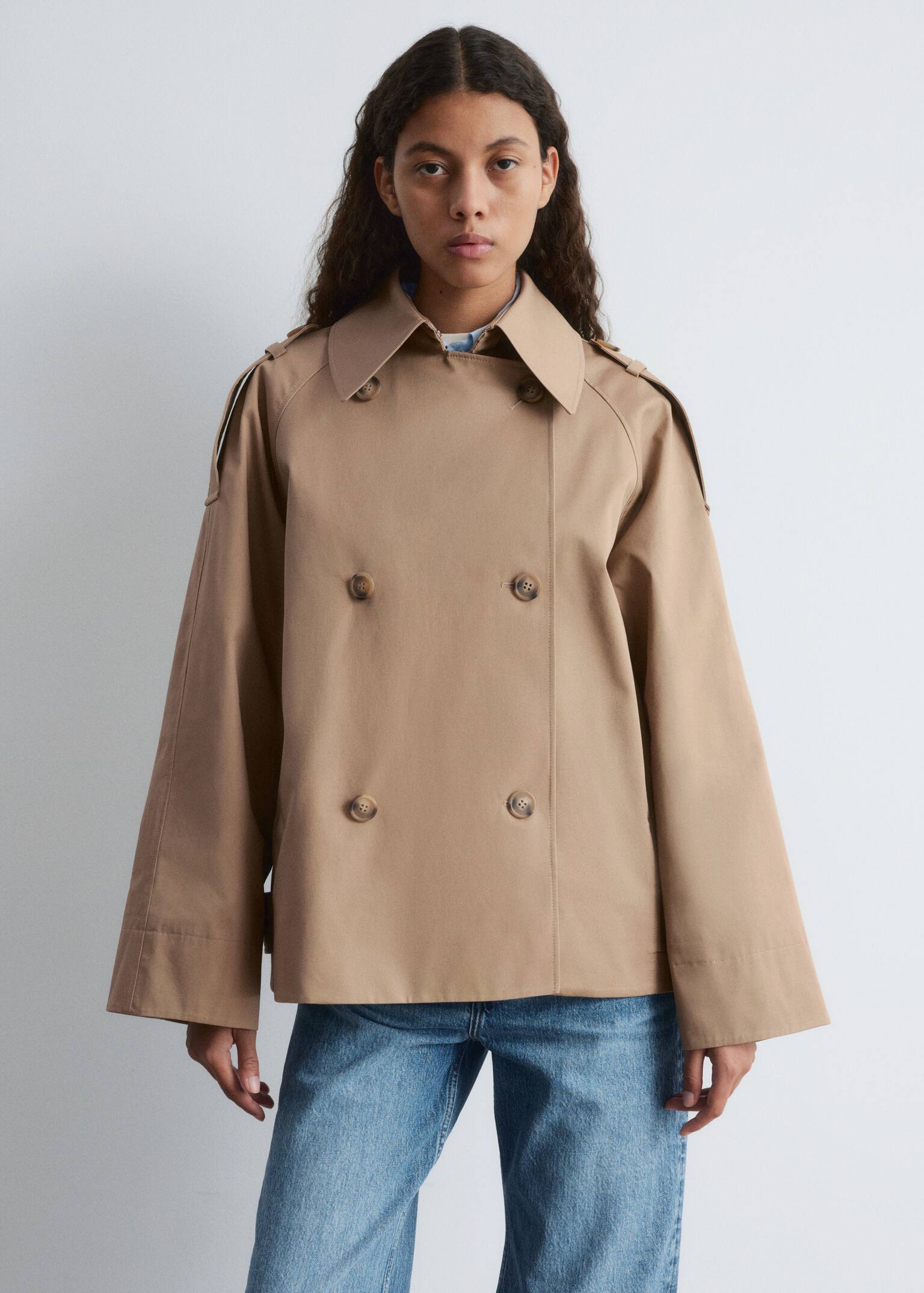 Double-Breasted Trench Jacket - Beige/Khaki Green - 4