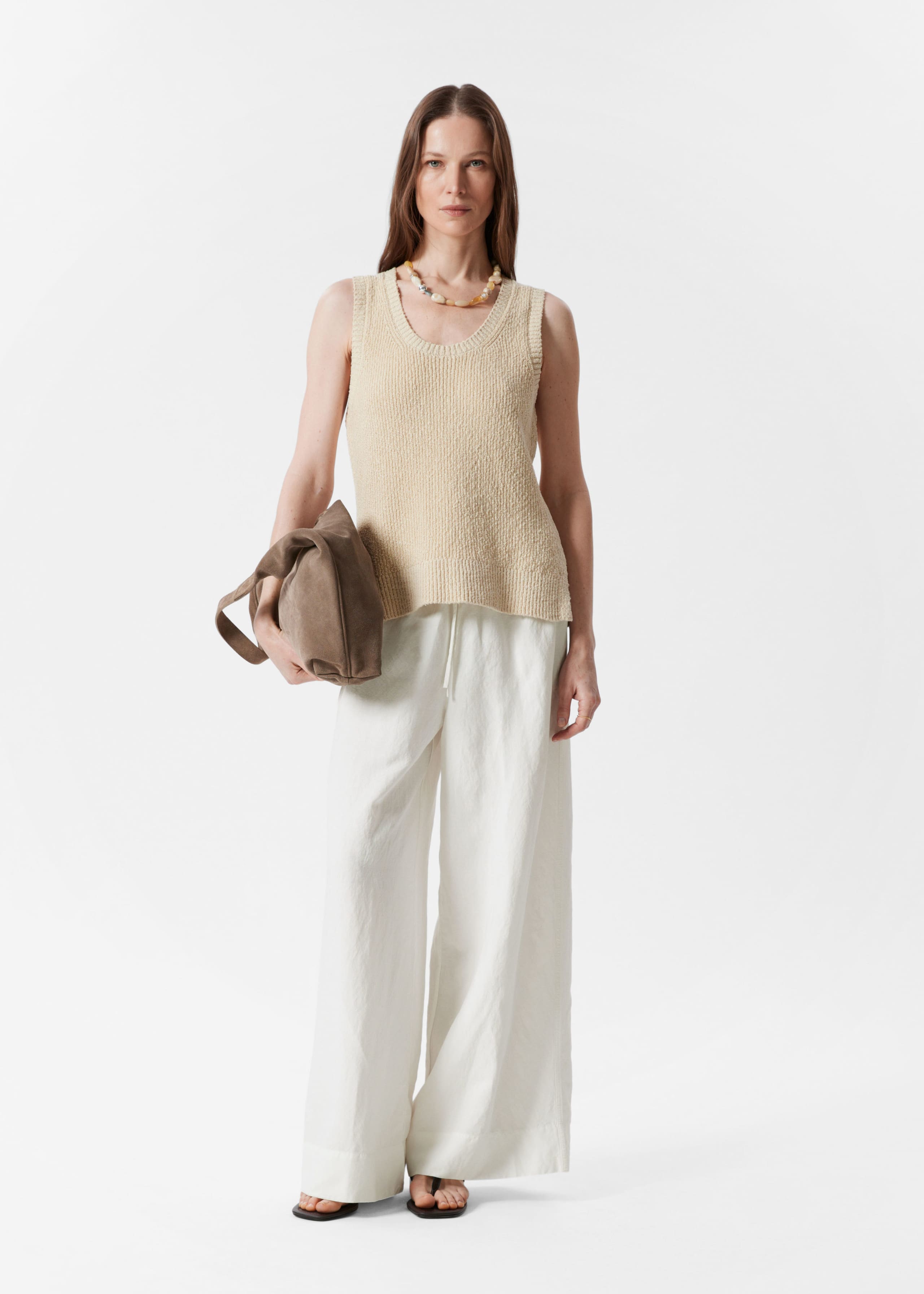 Knitted Tank Top - Beige - Lookbook