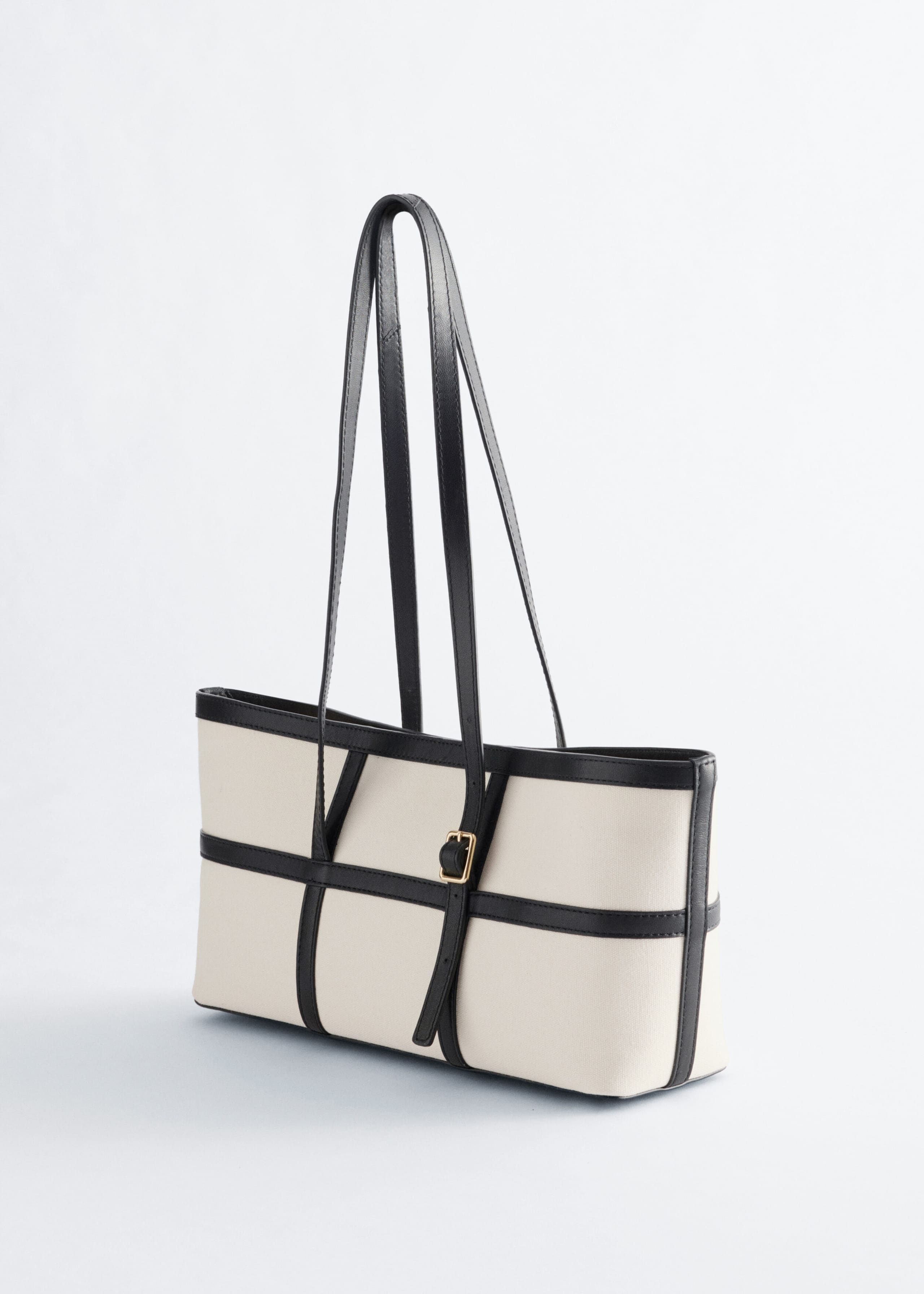 Leather-Trimmed Canvas Shoulder Bag - Off White/Black - Still Life