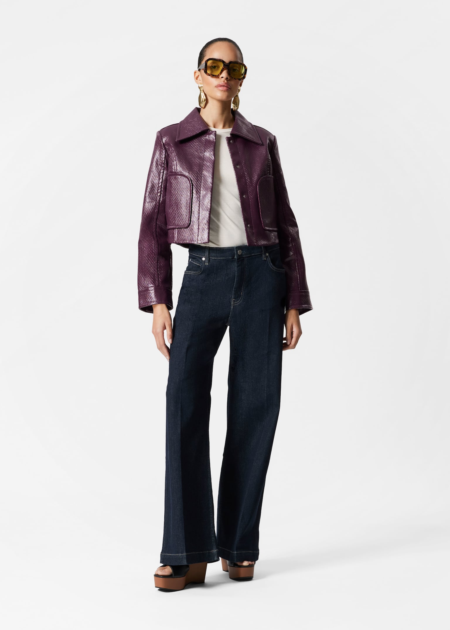 Giacca cropped con tasche applicate - Prugna