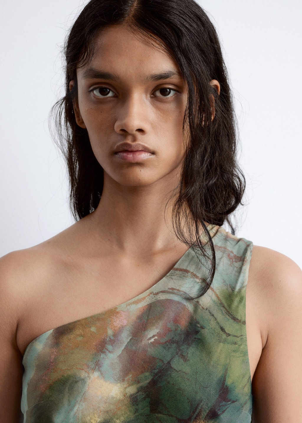 Image of One-Shoulder Satin Midi Dress