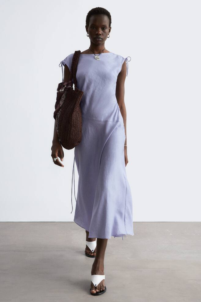 Robe midi évasée en lin - Lilas/Jaune clair/Noir - 1