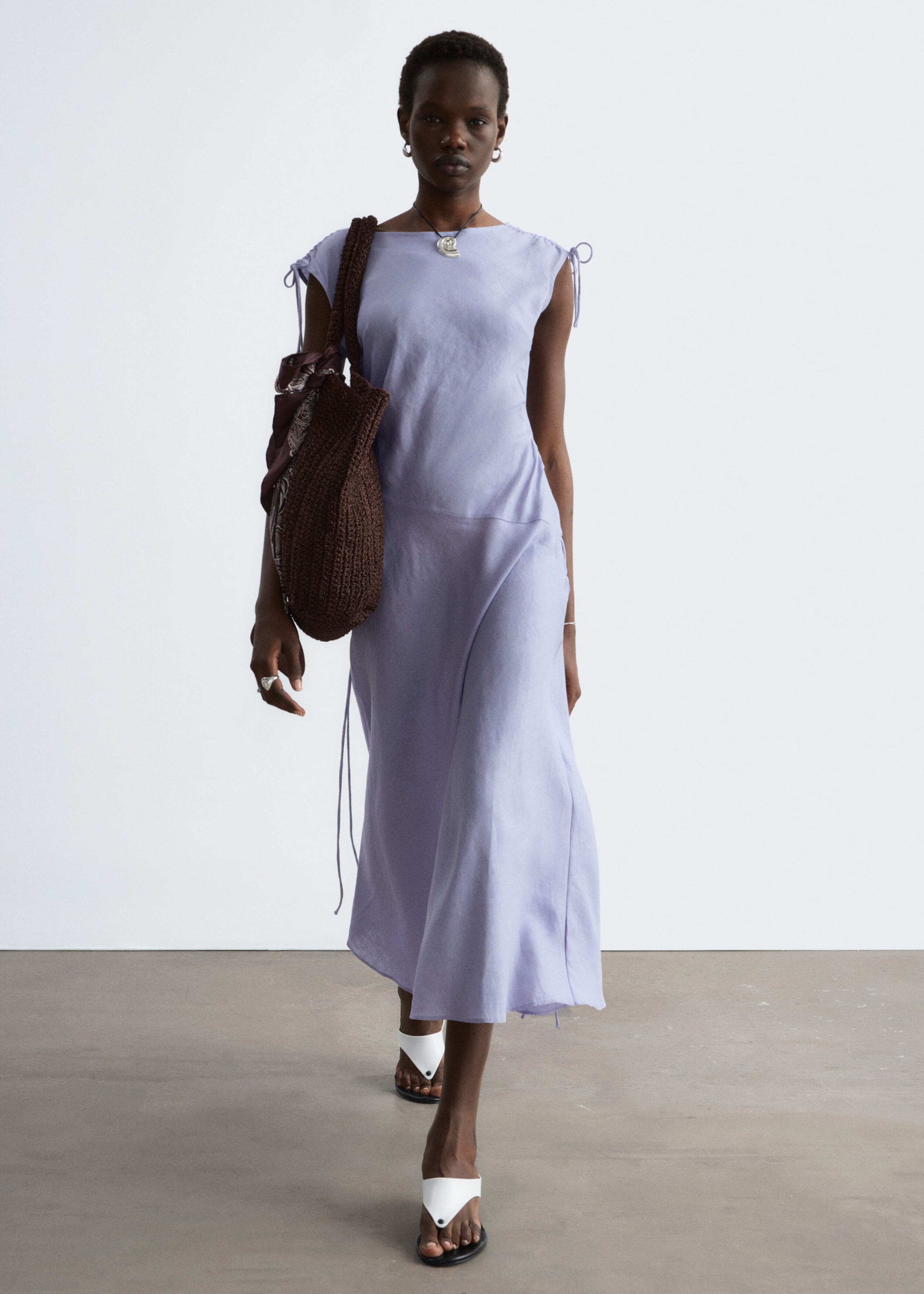 Image of Flared Linen Midi Dress