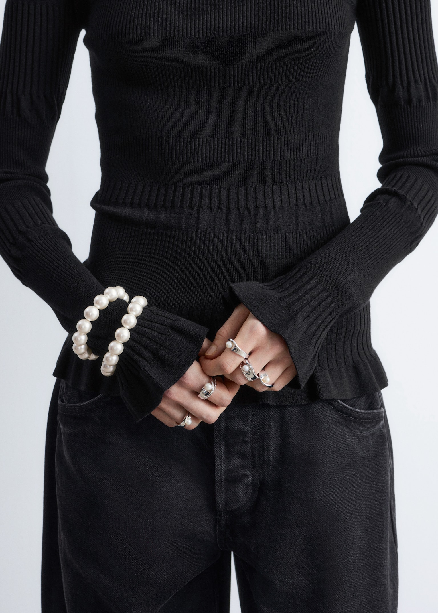 Long-Sleeve Ribbed Top - Black/Green/Beige Stripes/Blue/Black Stripes - 6