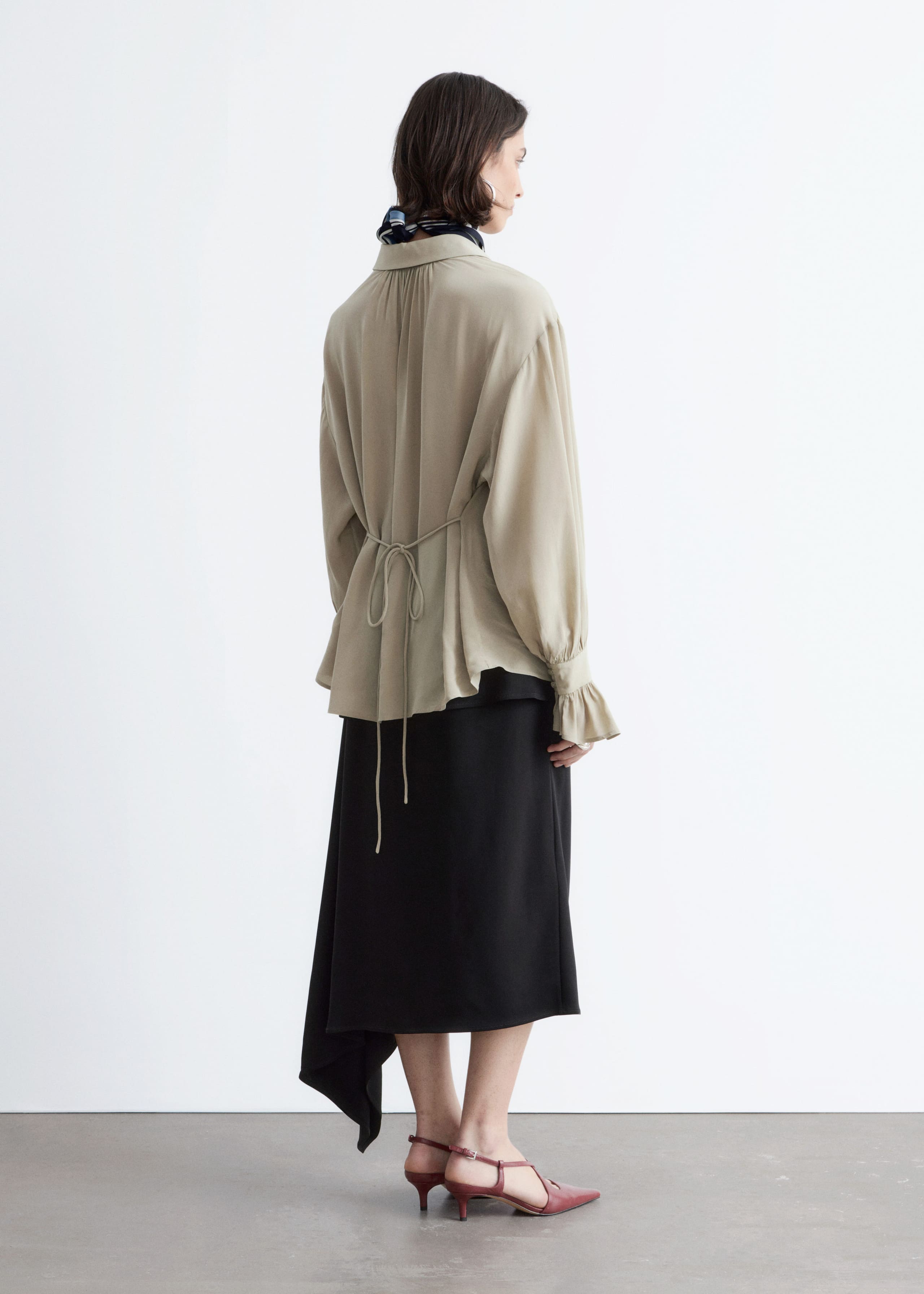 Image of Tie-Back Gathered Blouse