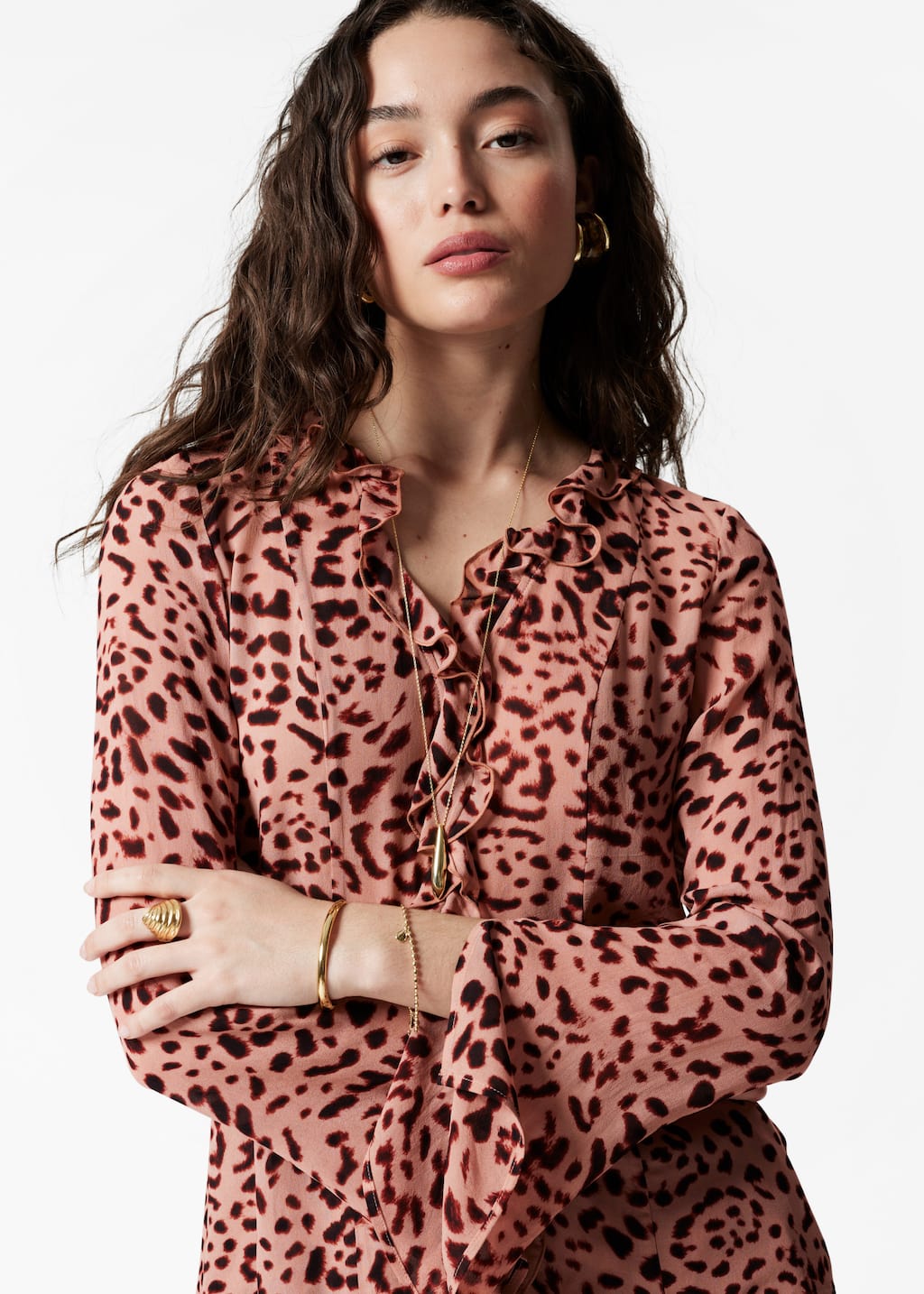 Image of V-Neck Ruffle Blouse