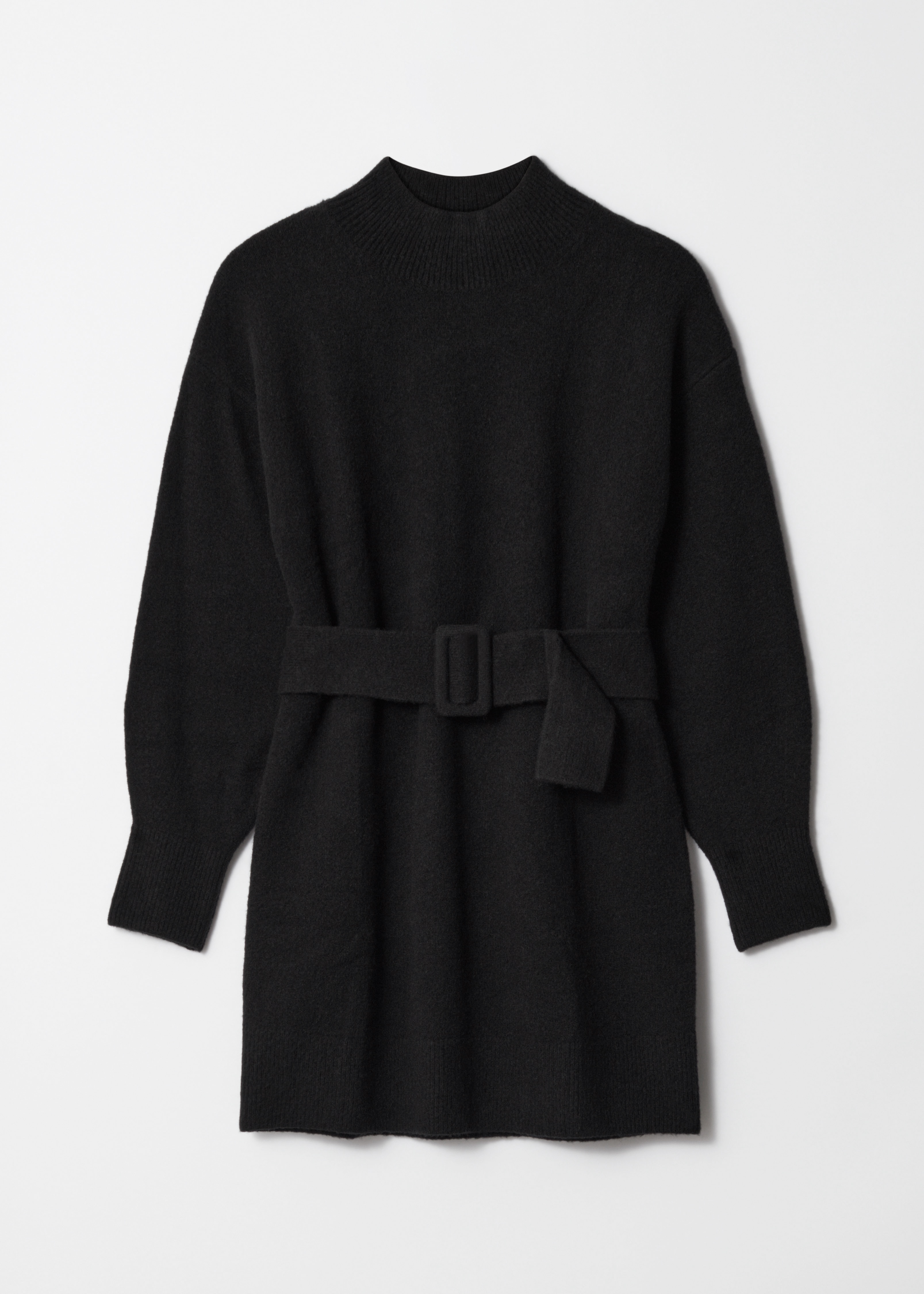 Kurzes Strickkleid mit Gürtel - Schwarz/Grau