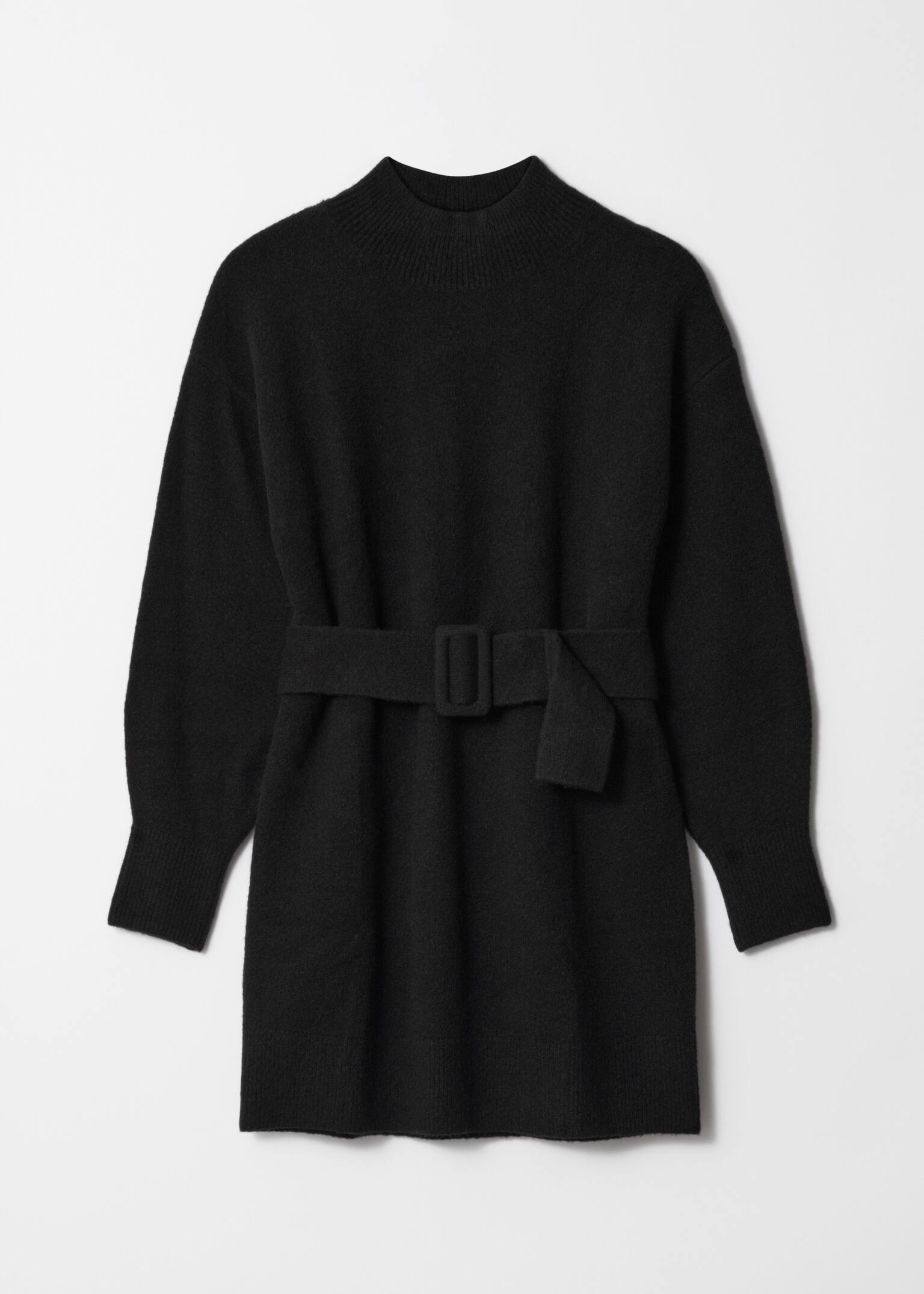Belted Mini Knit Dress - Black/Grey