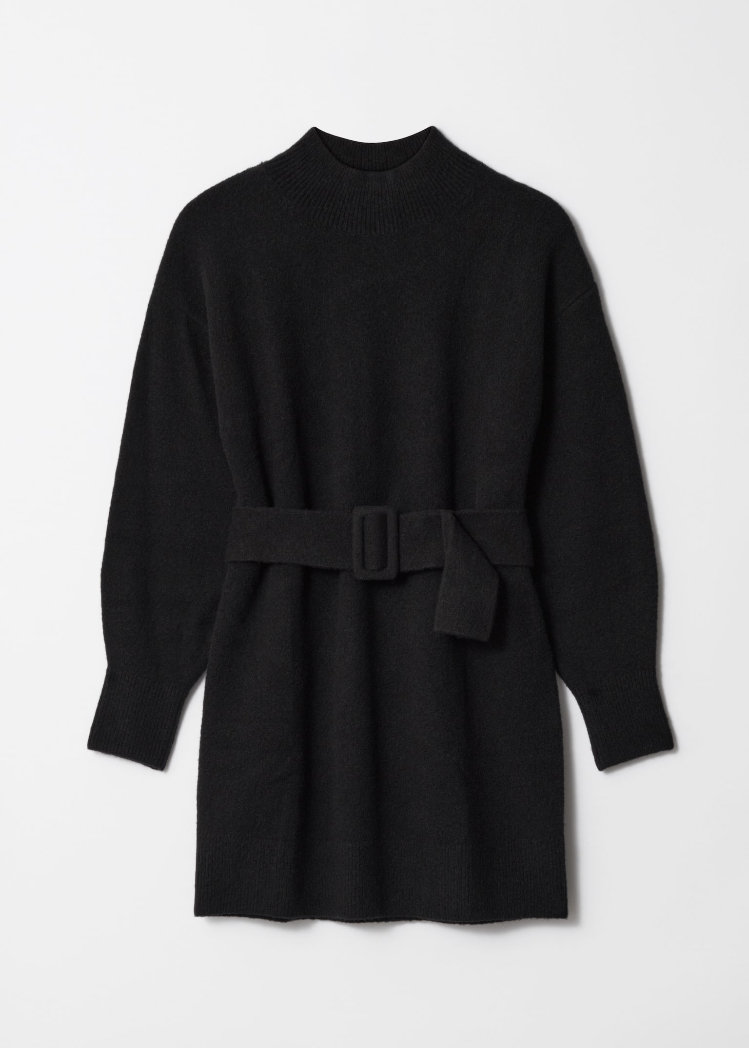 Belted Mini Knit Dress - Black/Grey - 2