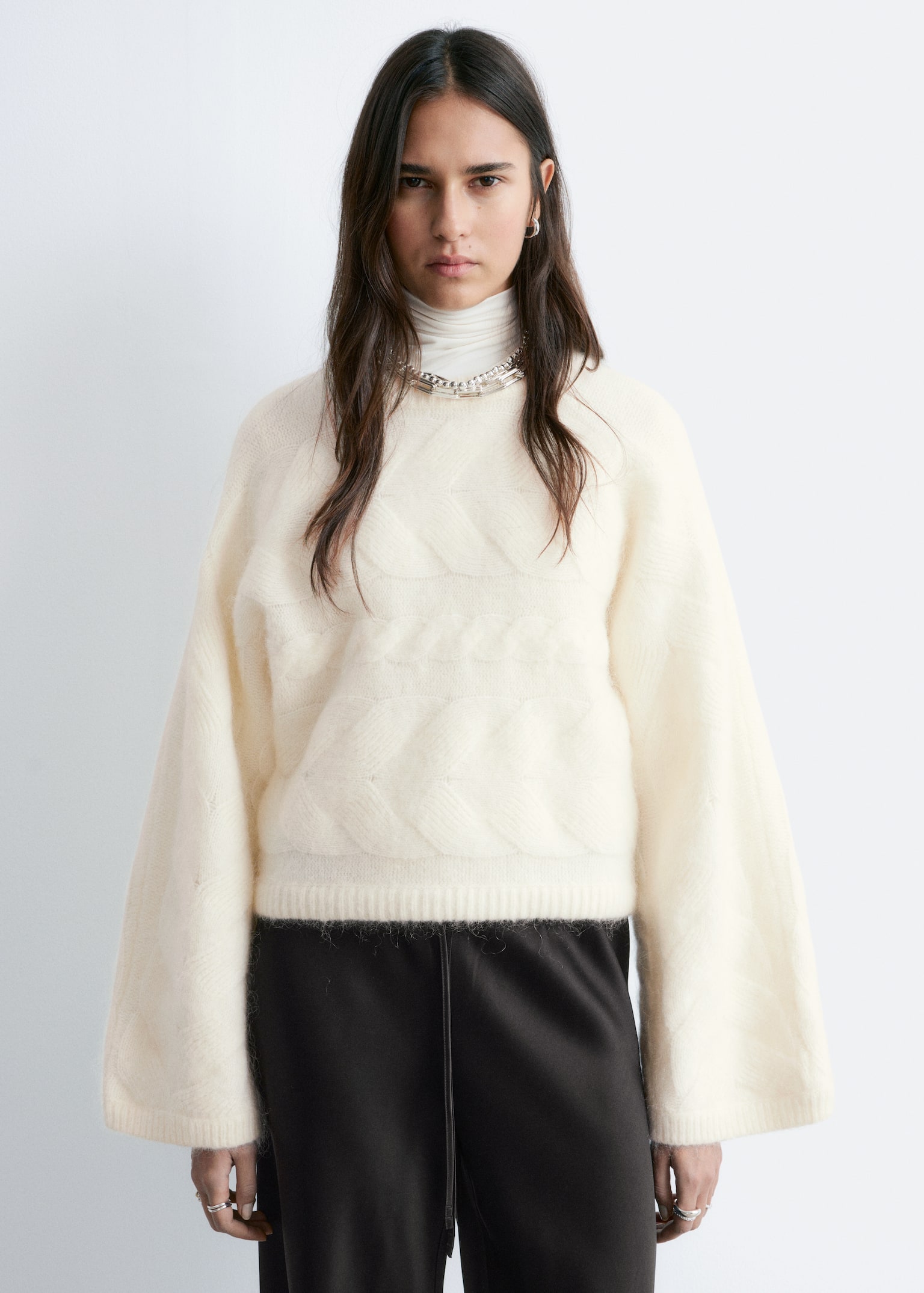 Mohair-Blend Cable-Knit Jumper - White/Grey - 1