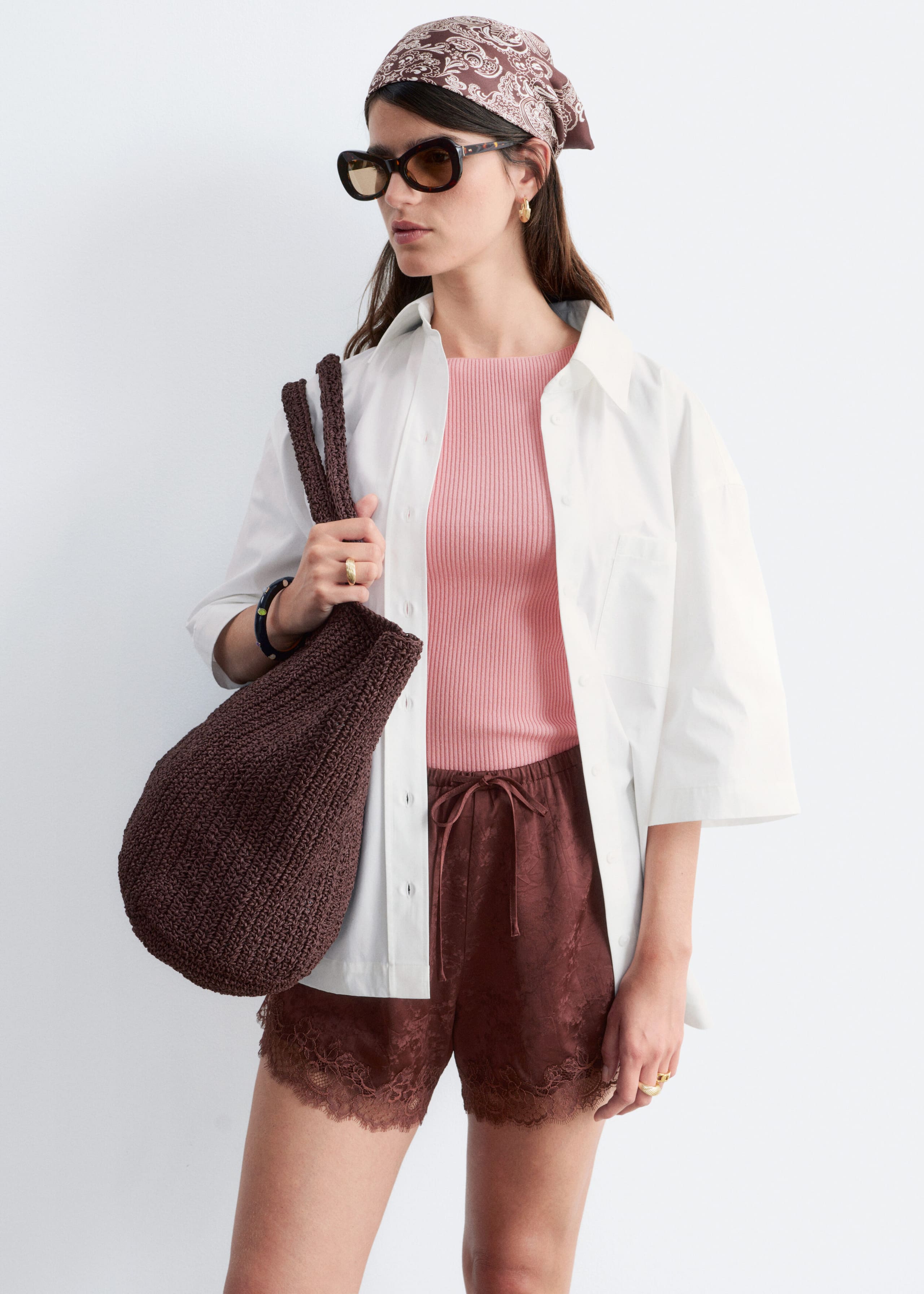 Image of Lace-Panel Jacquard Mini Shorts