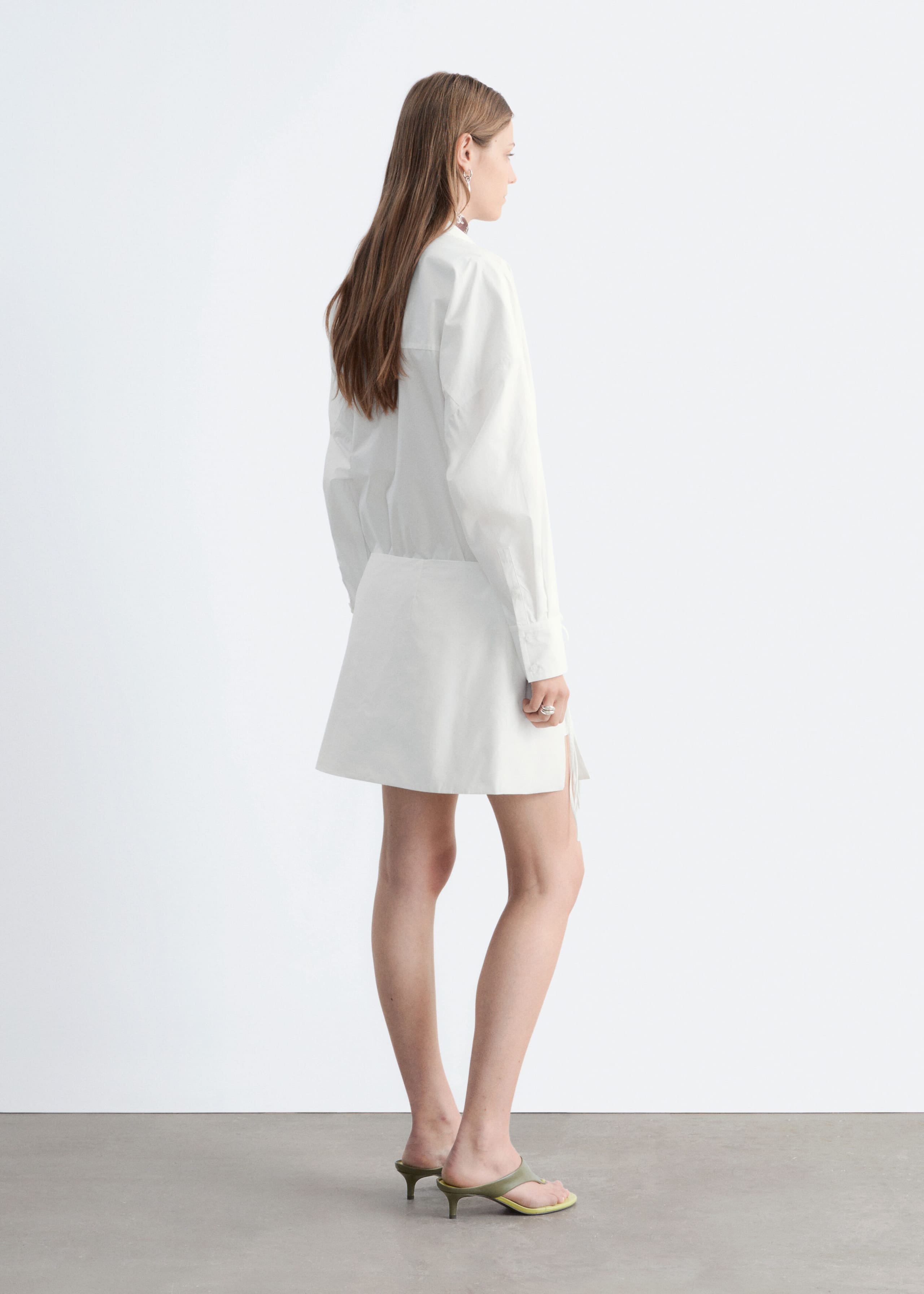 Tie-Detail Mini Shirt Dress - White - Lookbook