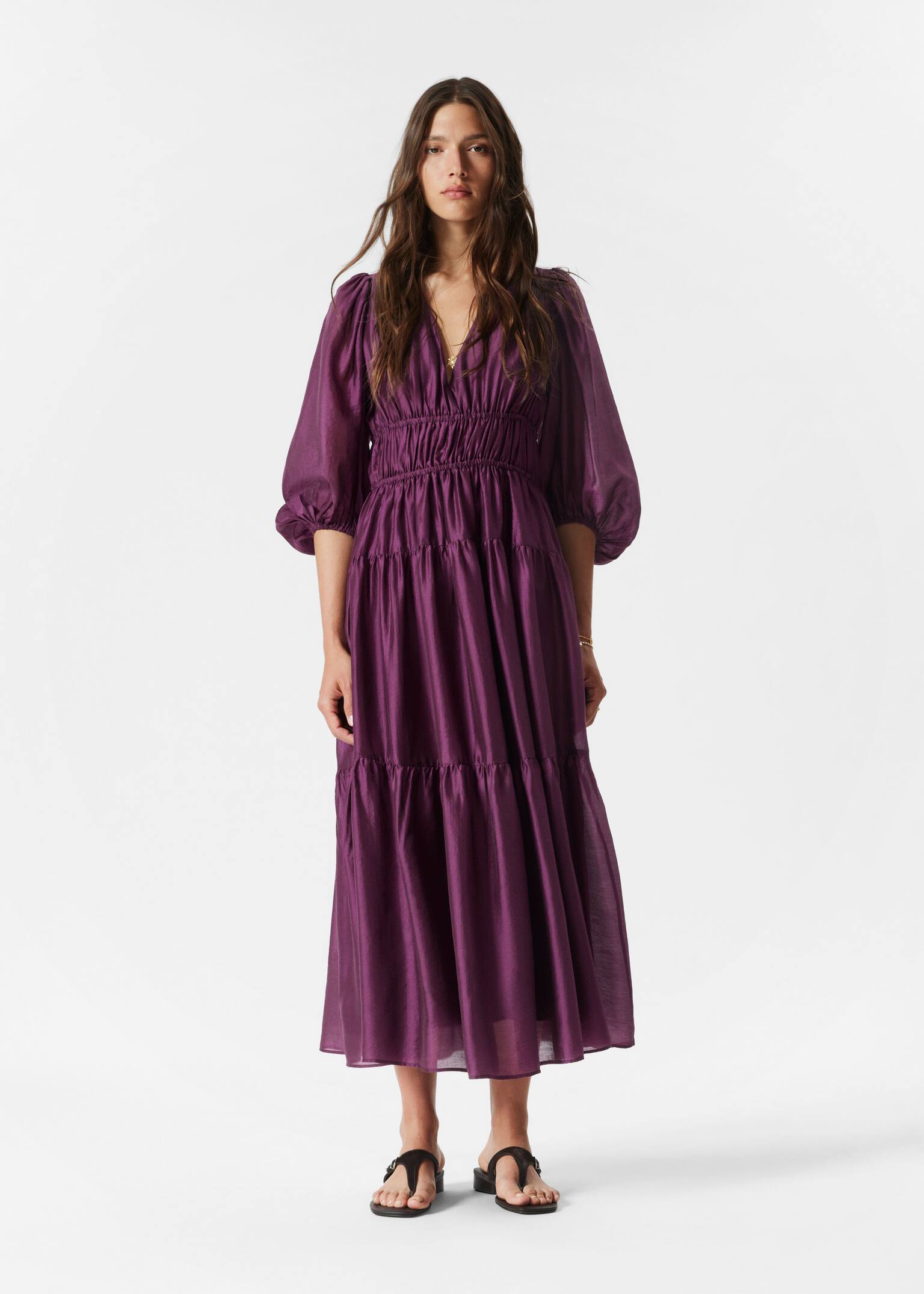 Tiered Midi Dress - Dark Purple