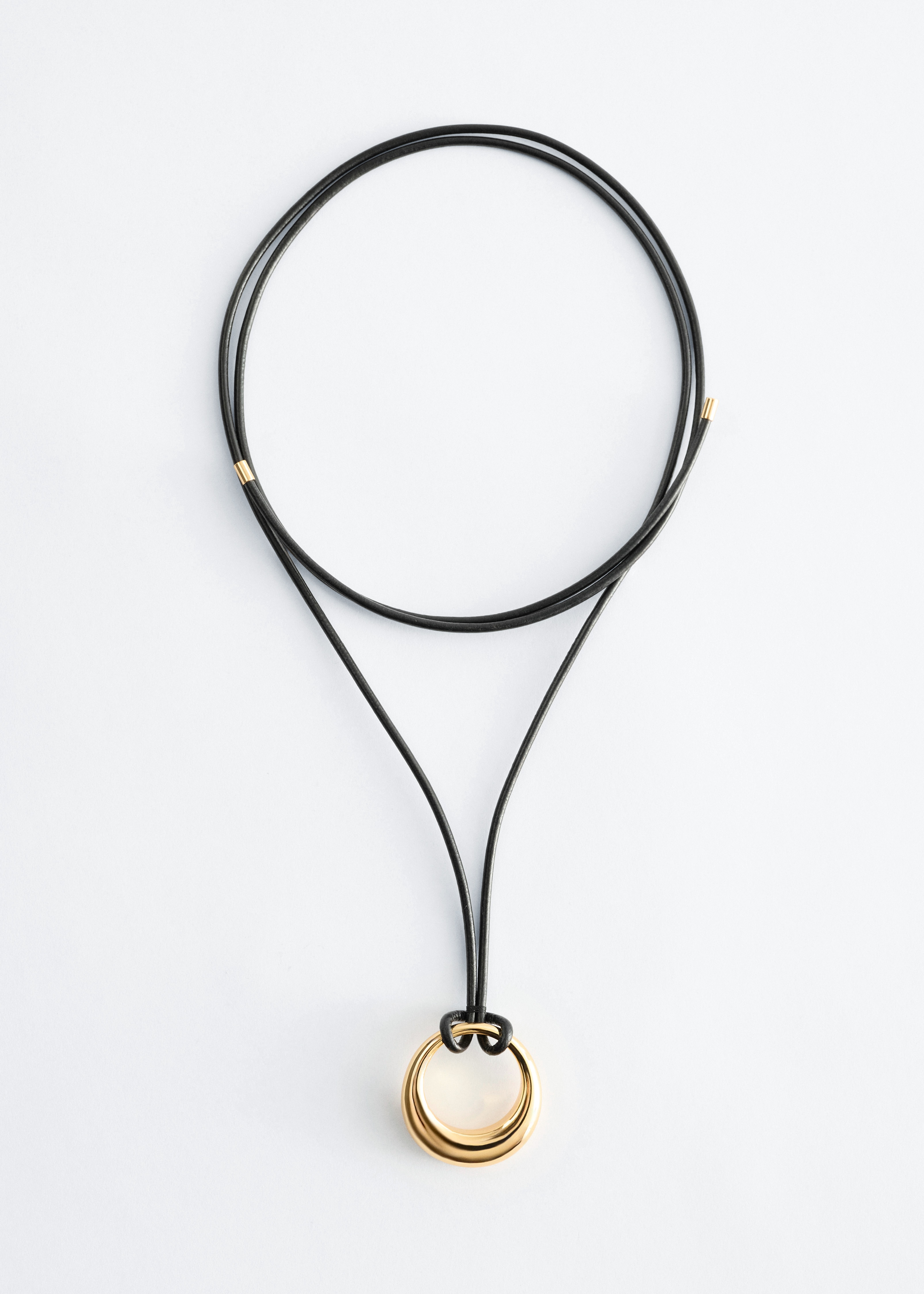 Skórzany naszyjnik z wisiorkiem - Czarny/Złoty/Czarny/Srebrny